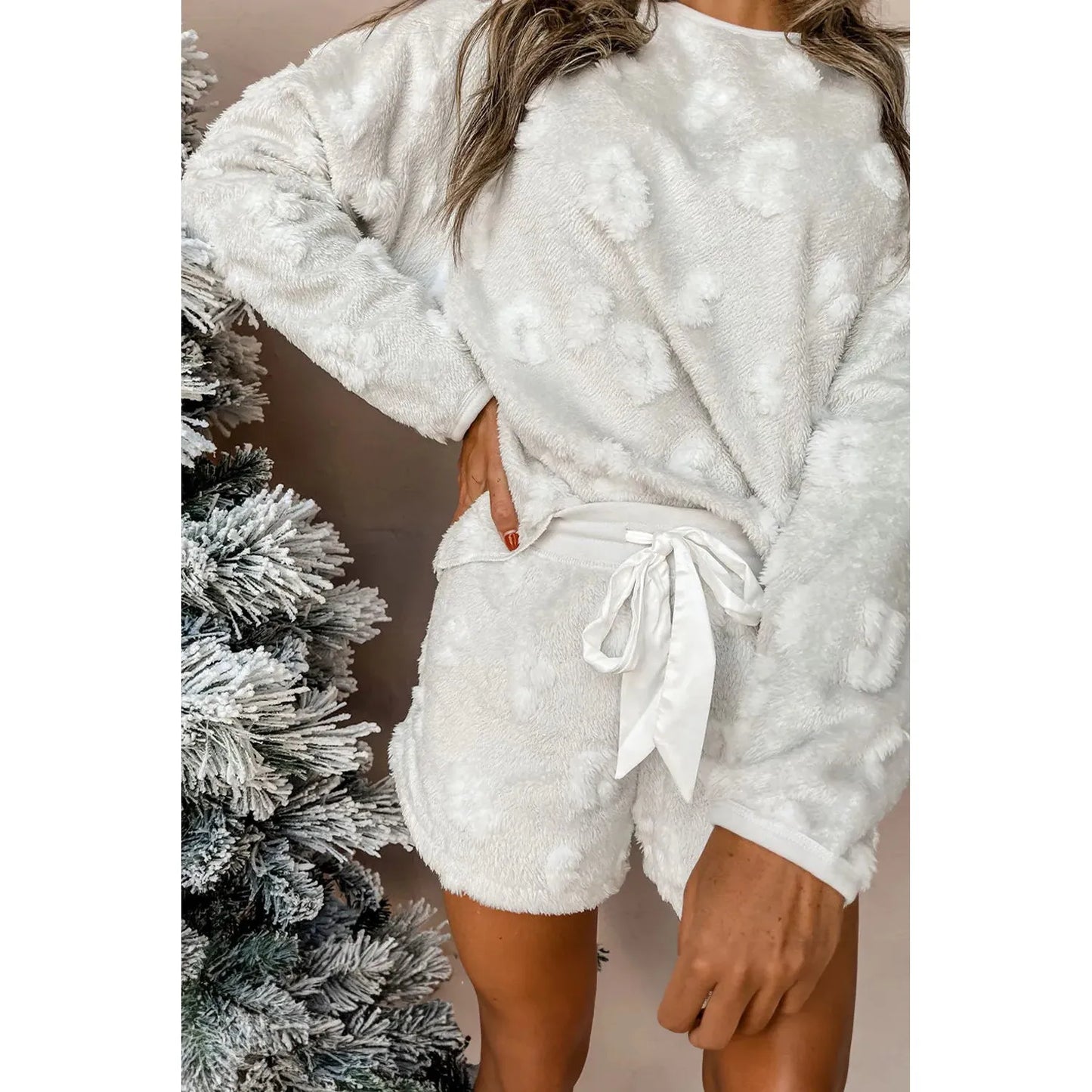 Round Neck Long Sleeve Top and Shorts Lounge Set