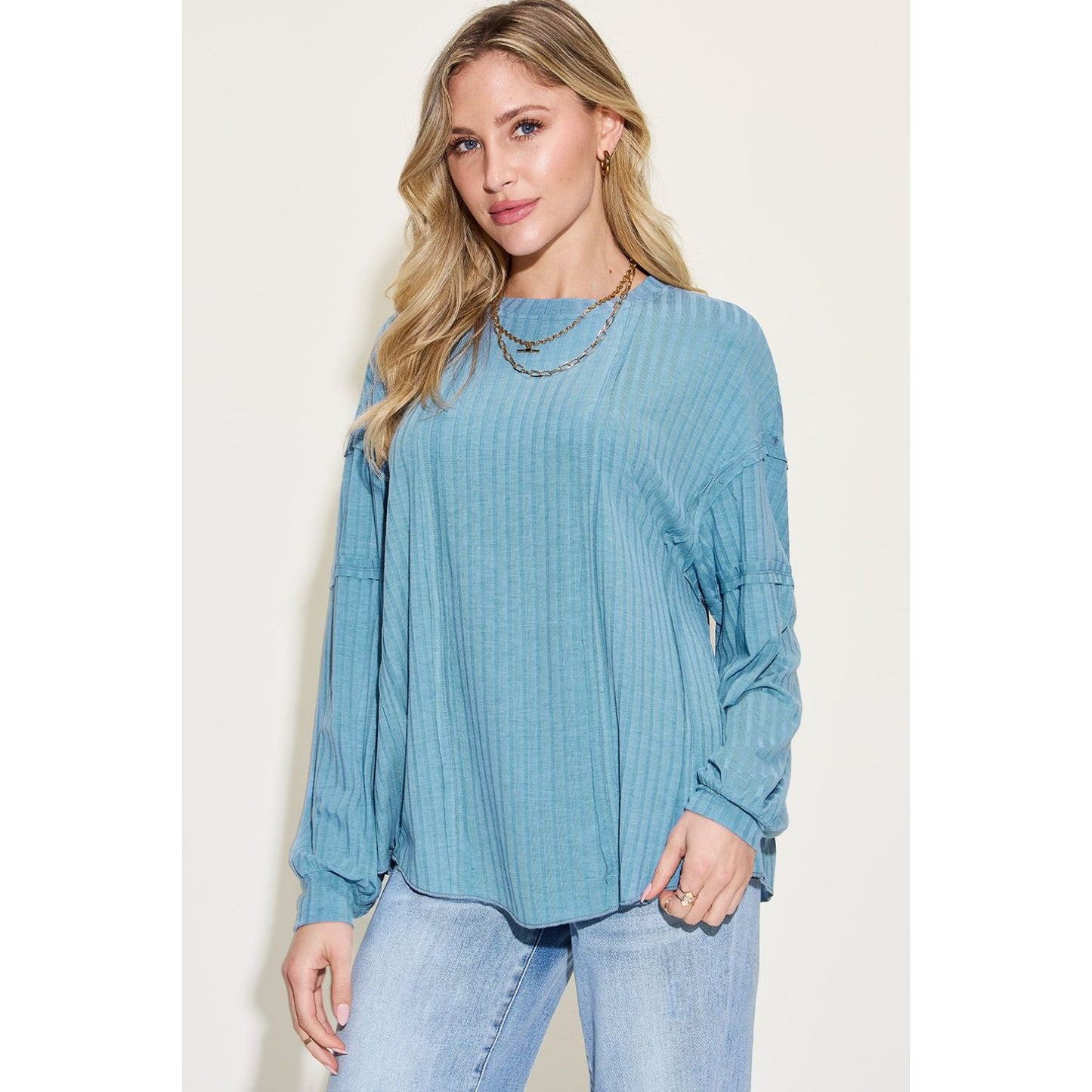 Basic Bae Full Size Ribbed Round Neck Long Sleeve T-Shirt