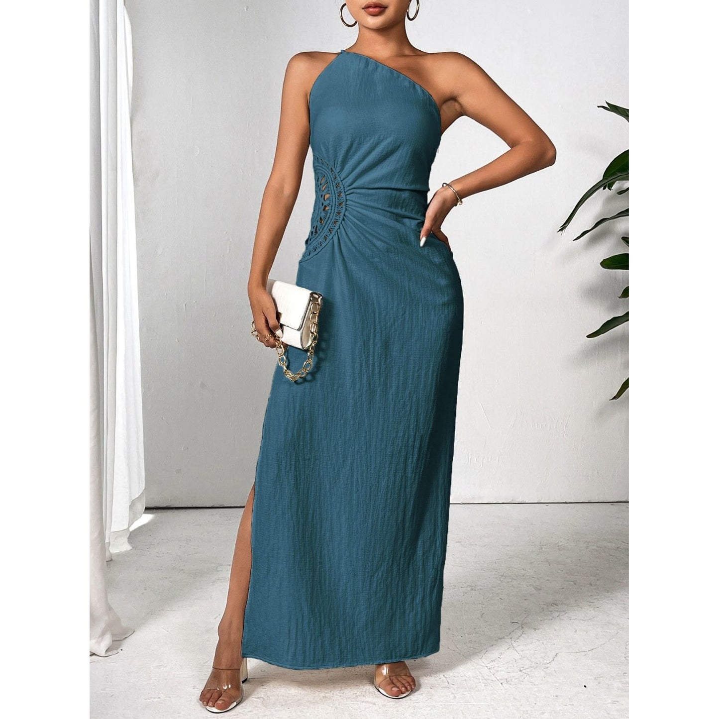 Slit One Shoulder Sleeveless Maxi Dress