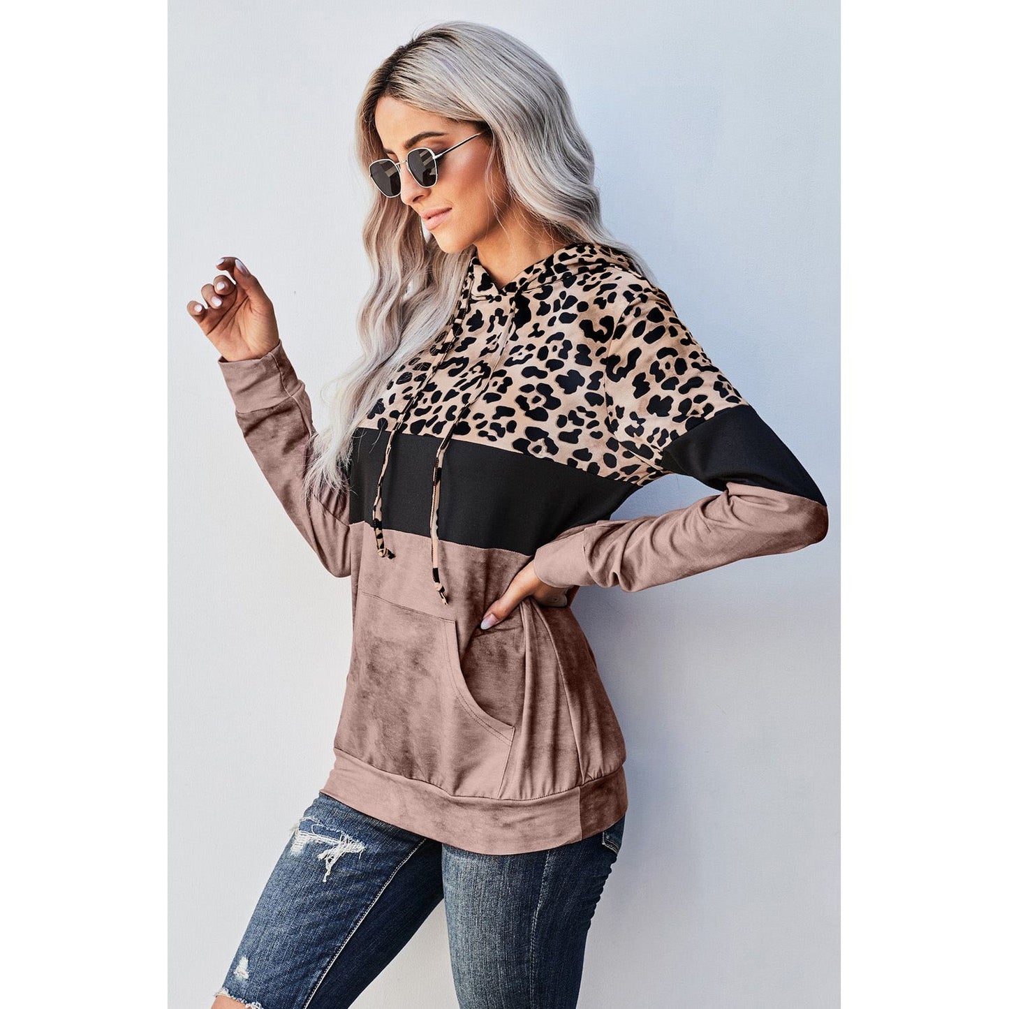 Leopard Color Block Hoodie