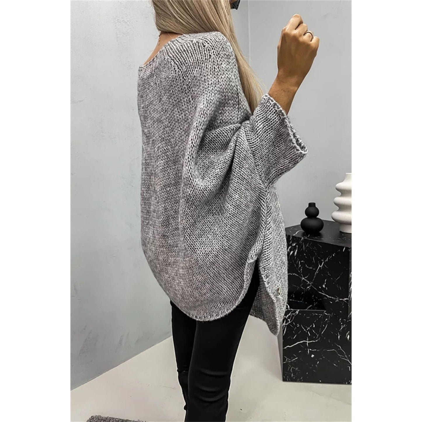 Round Neck Batwing Sleeve Sweater