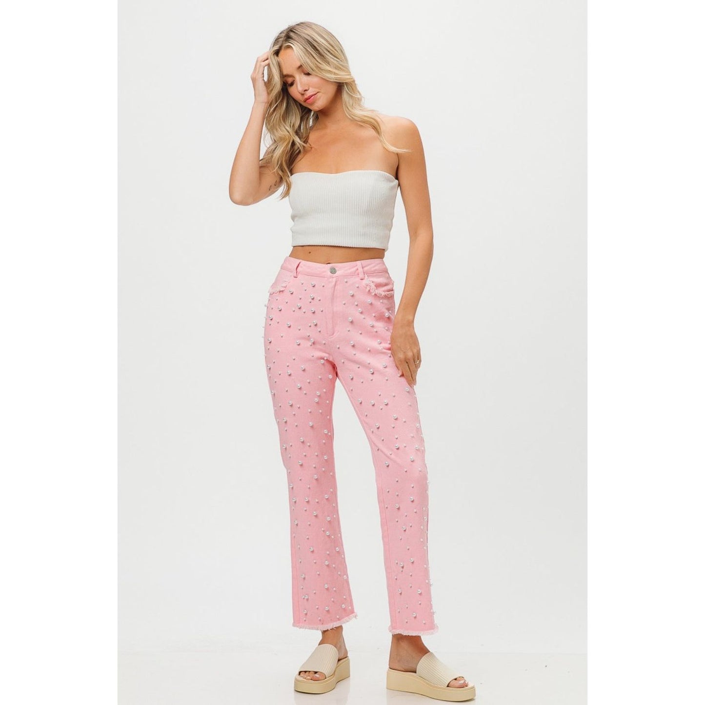 BiBi Washed Pearl Embellished Pants