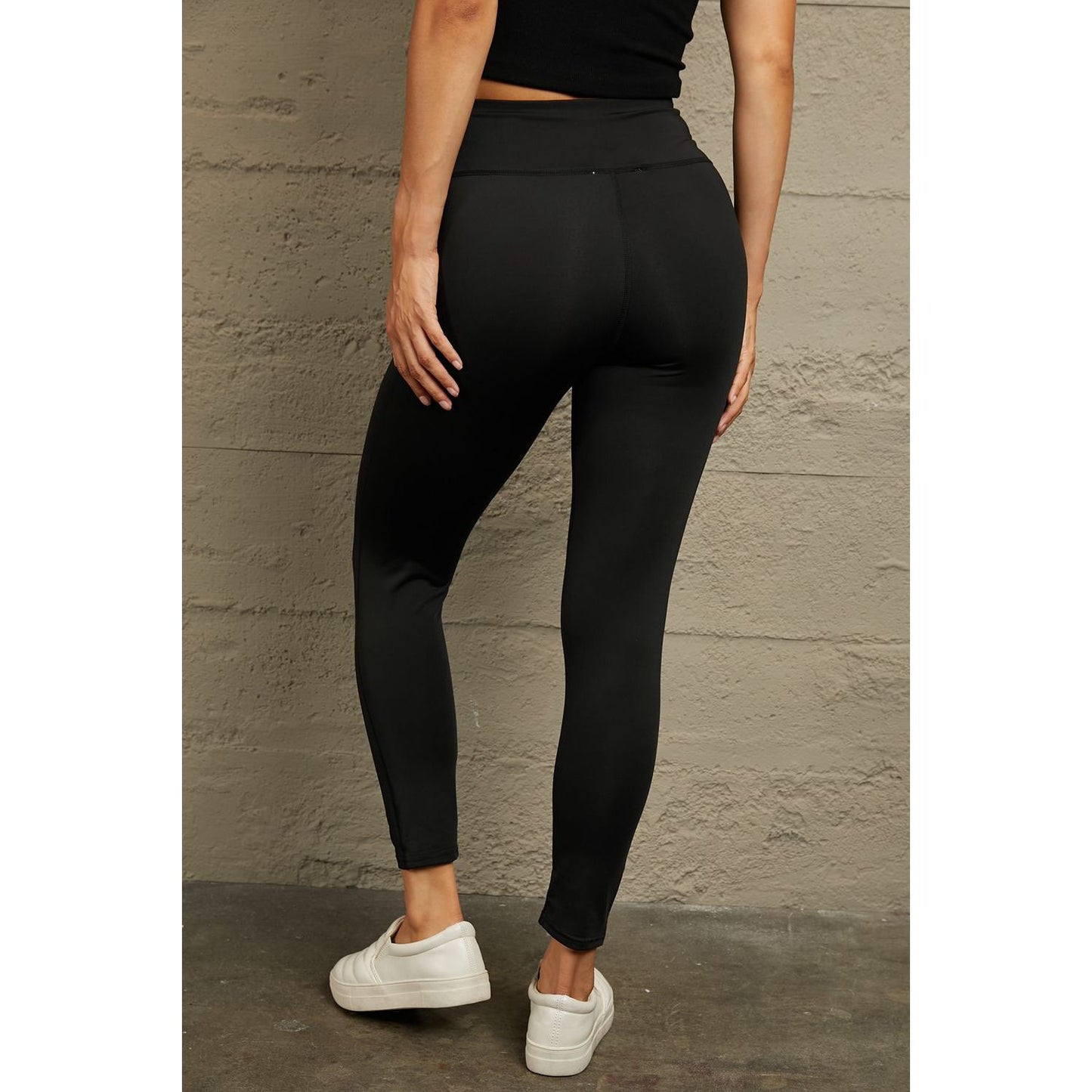 Double Take Wide Waistband Distressed Slim Fit Leggings