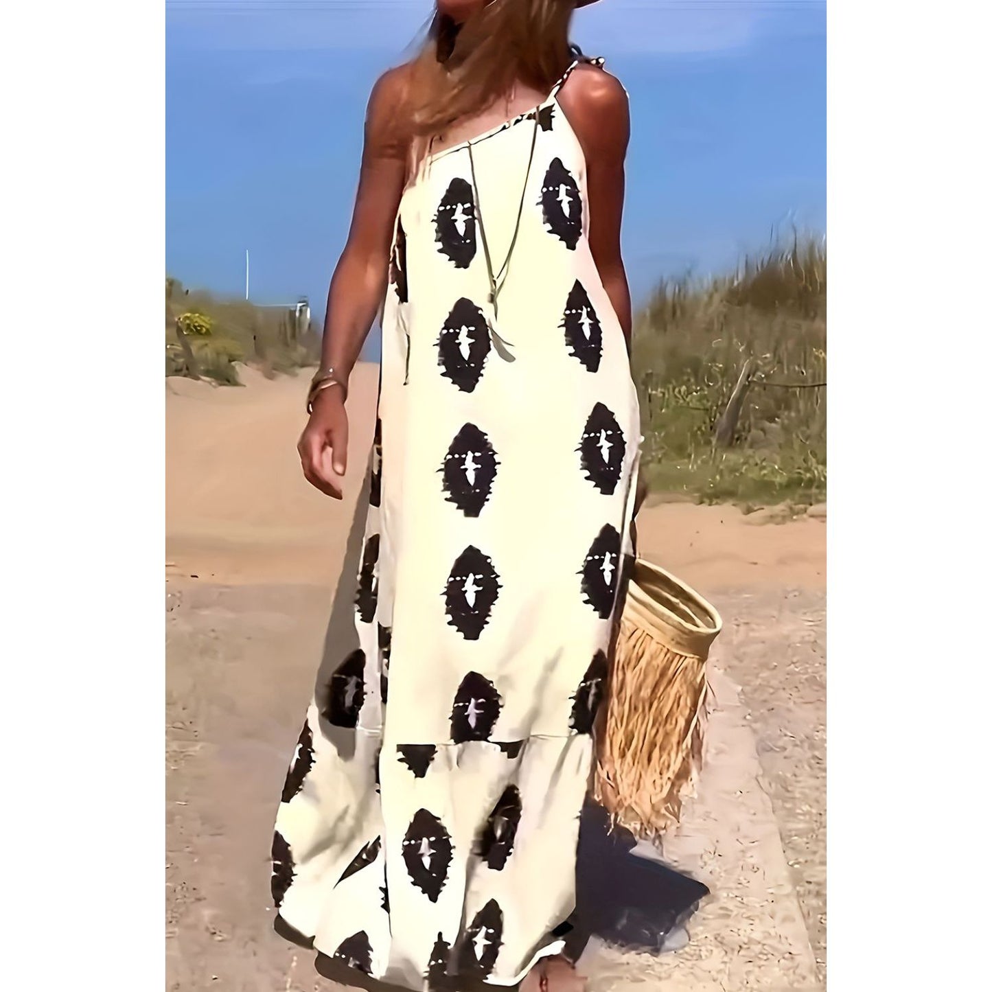 Printed Single Shoulder Maxi Dress