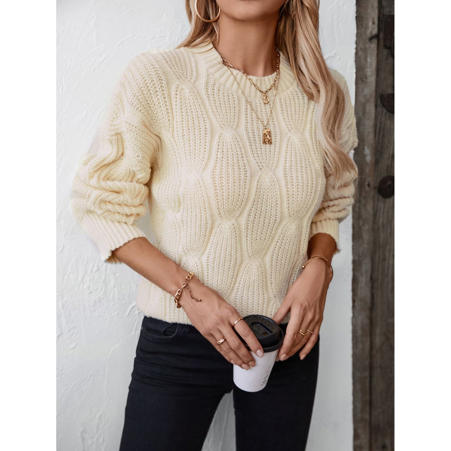 Round Neck Dropped Shoulder Sweater