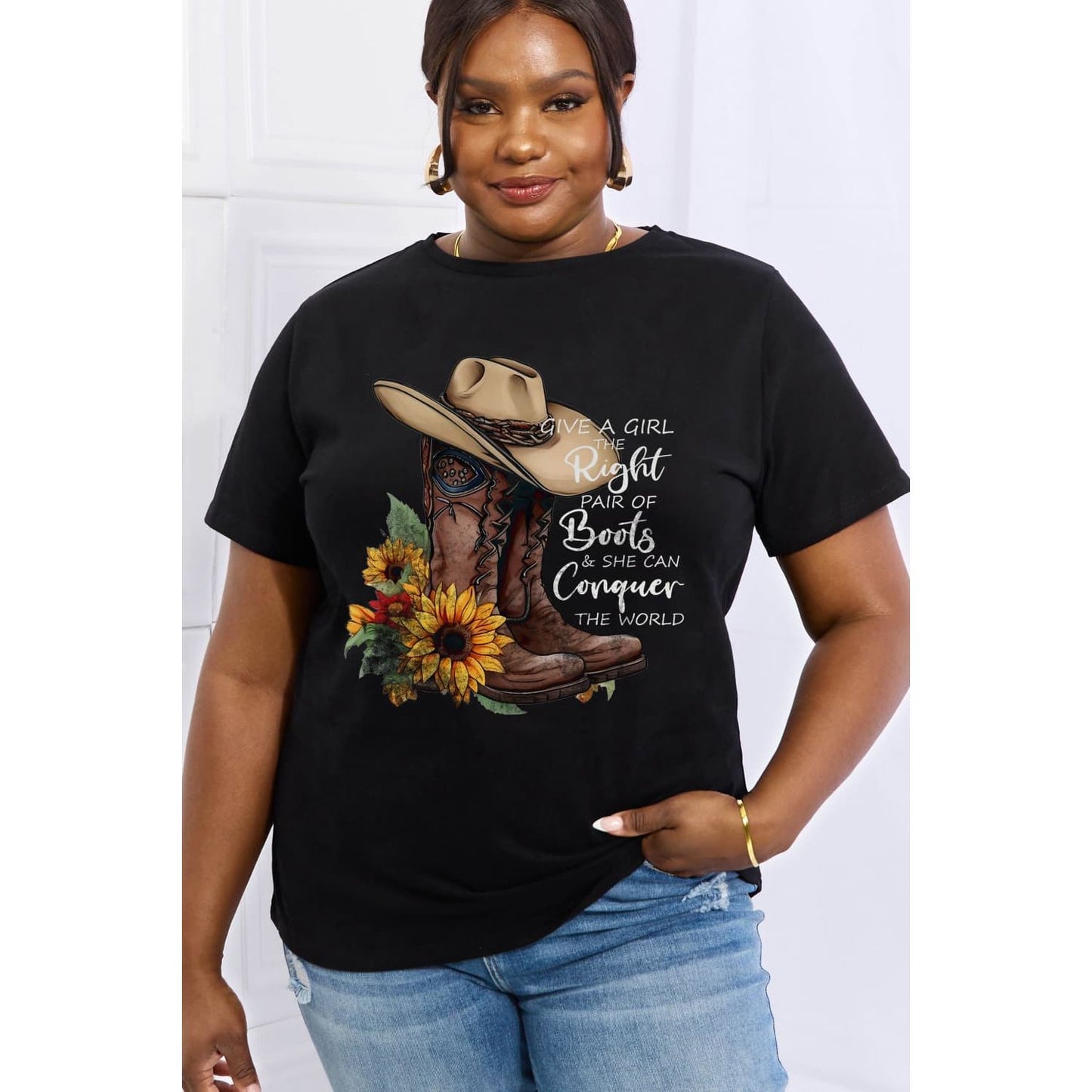 Simply Love Full Size Cowboy Hat & Boots Graphic Cotton Tee