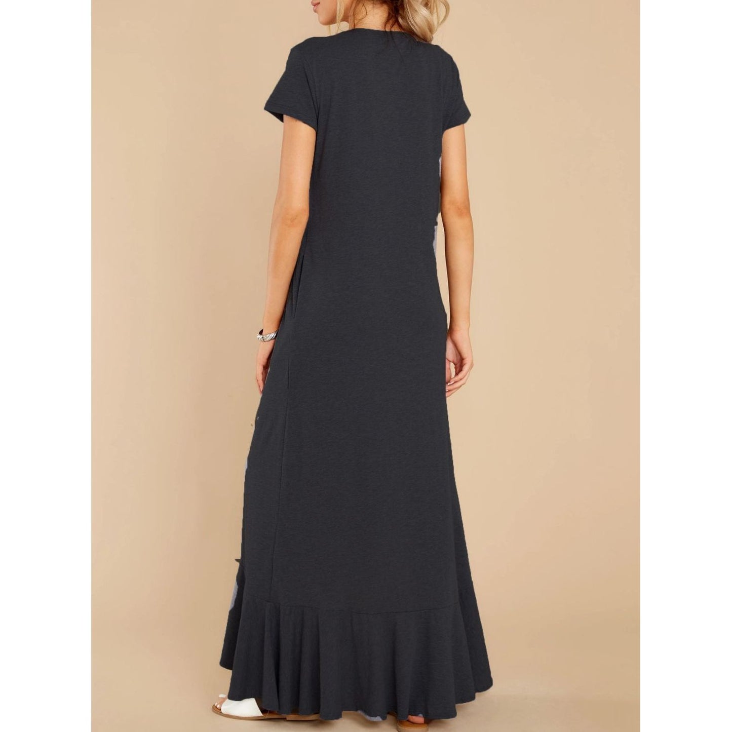 Slit Round Neck Short Sleeve Maxi Dress