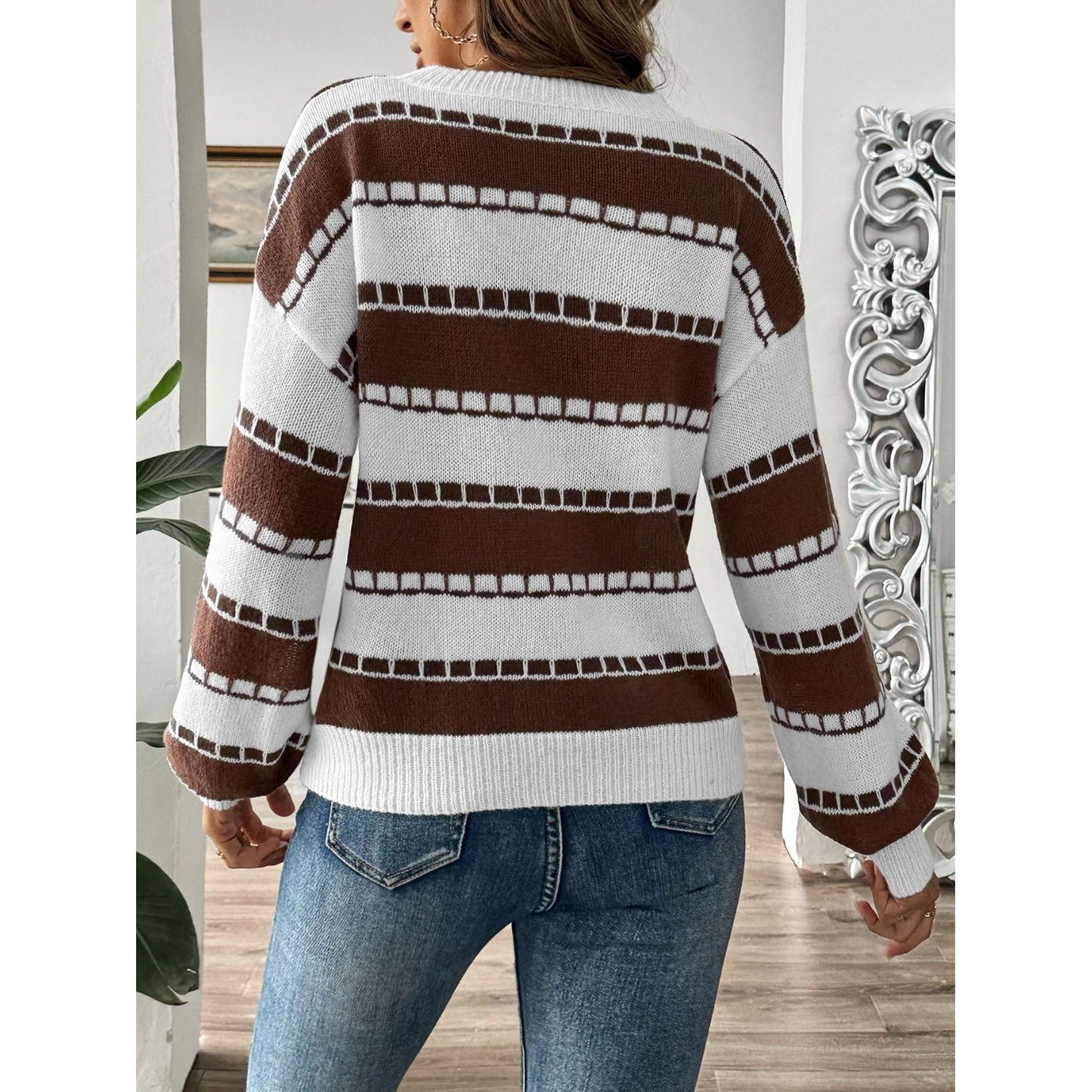 Striped Round Neck Long Sleeve Sweater