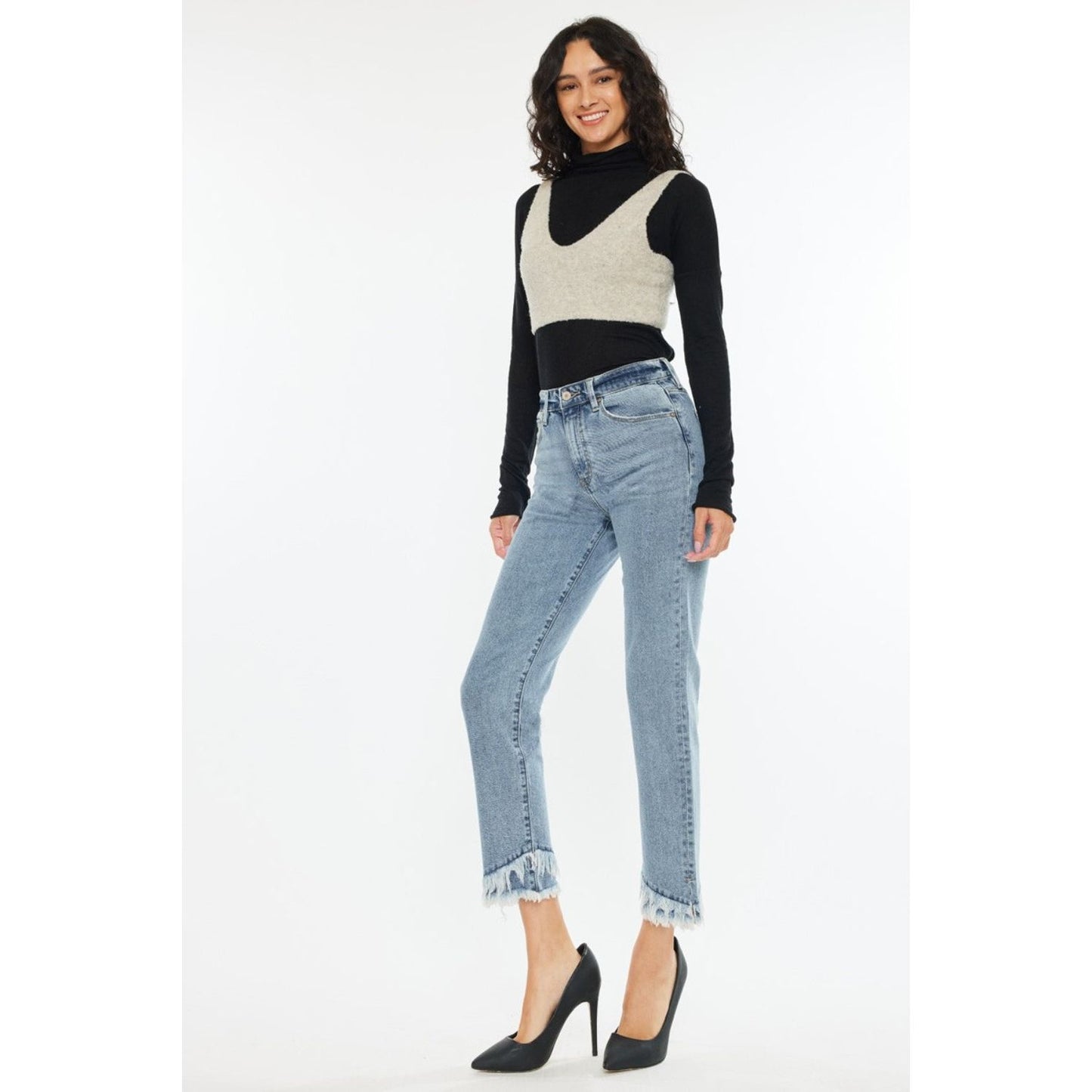 Kancan Raw Hem High Rise Straight Jeans