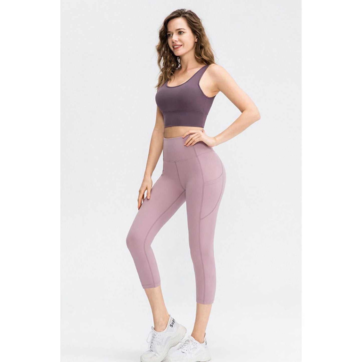 Wide Waistband Cropped Active Leggings with Pockets