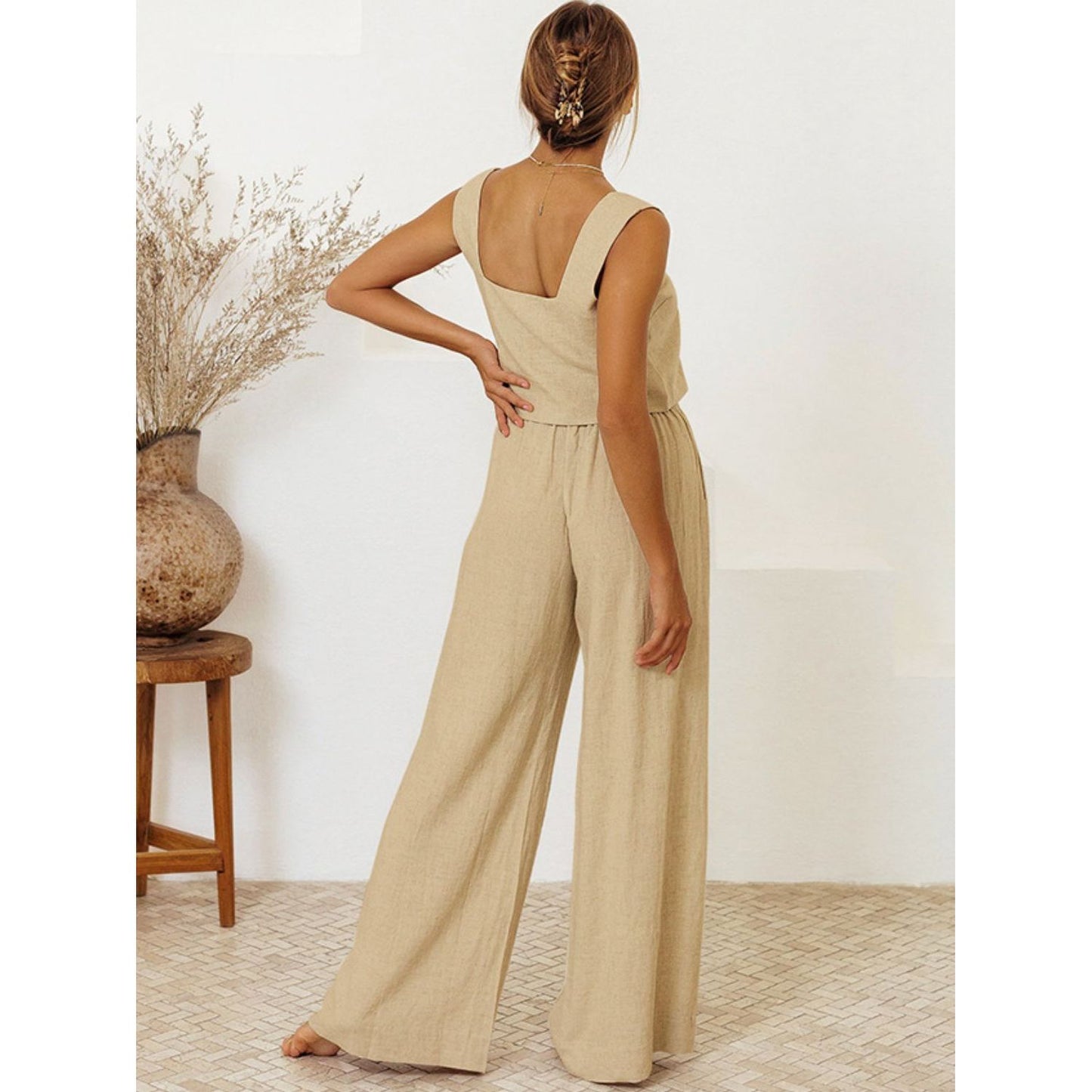 Square Neck Sleeveless Top and Pants Set