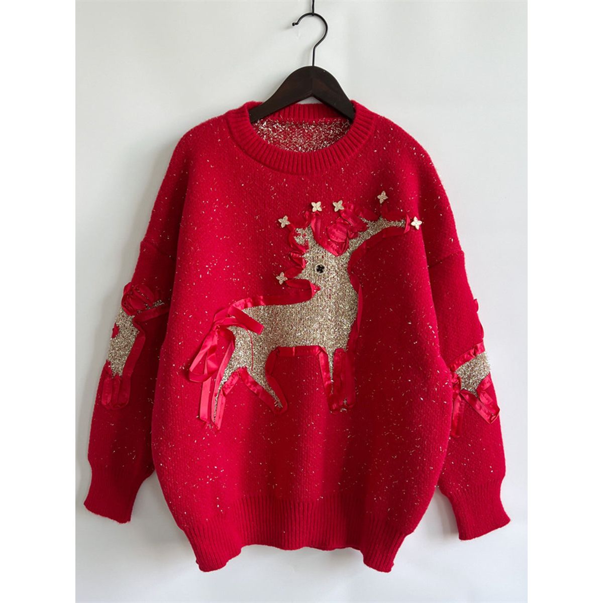 Reindeer Round Neck Long Sleeve Sweater