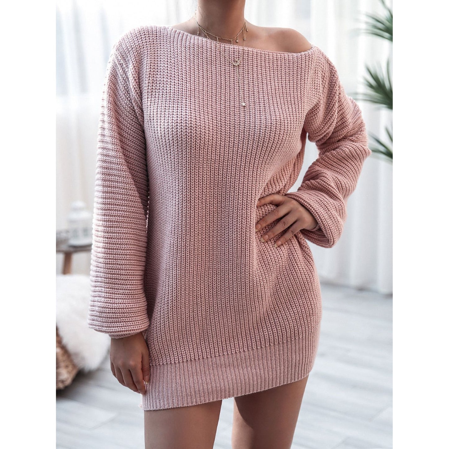 Rib-Knit Mini Sweater Dress