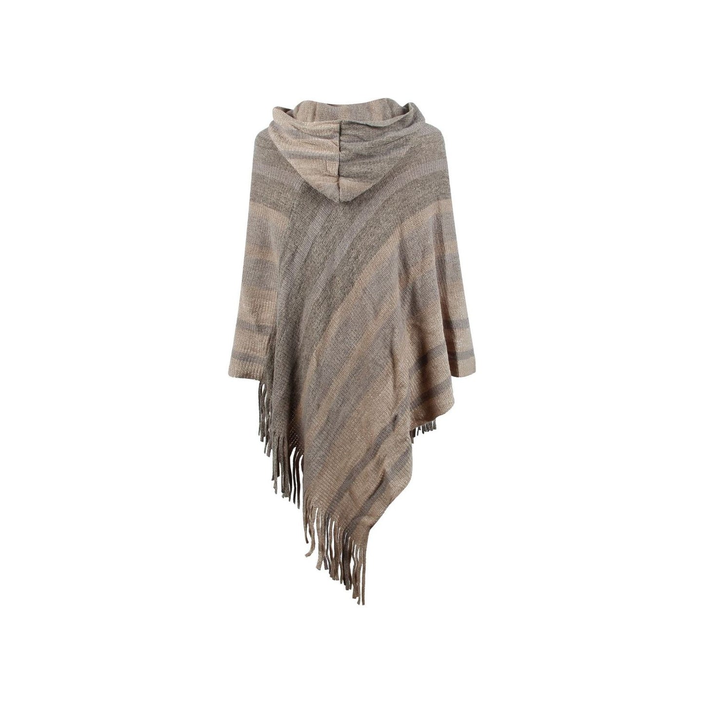 Striped Fringe Hem Hooded Poncho