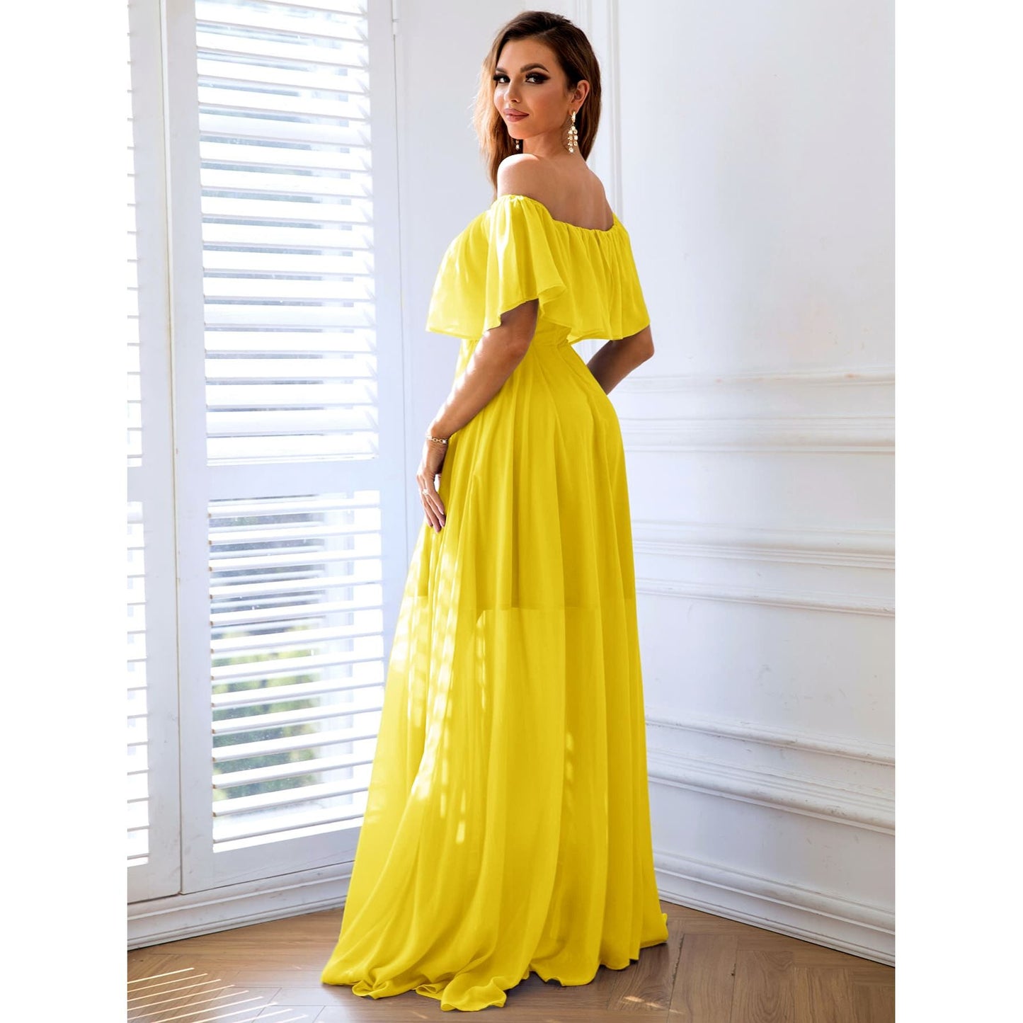 Off-Shoulder Layered Split Maxi Dress