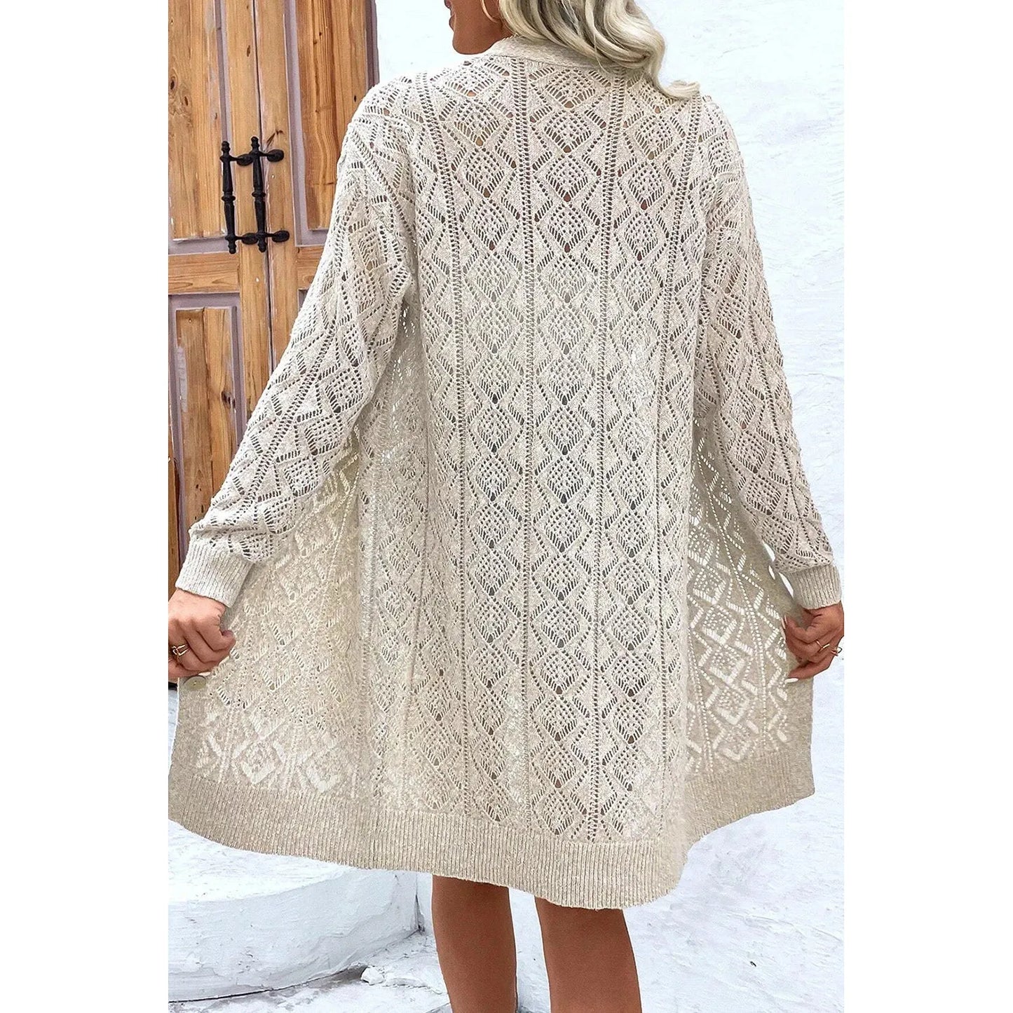 Openwork Button Down Long Sleeve Cardigan