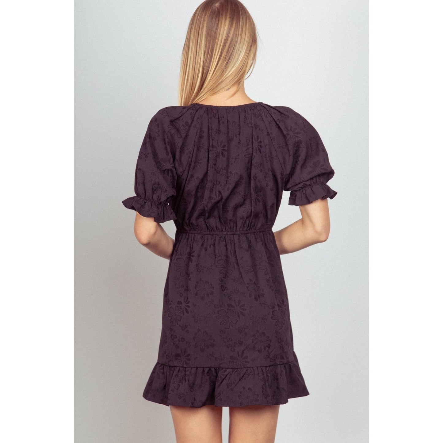 VERY J Floral Textured Woven Ruffled Mini Dress