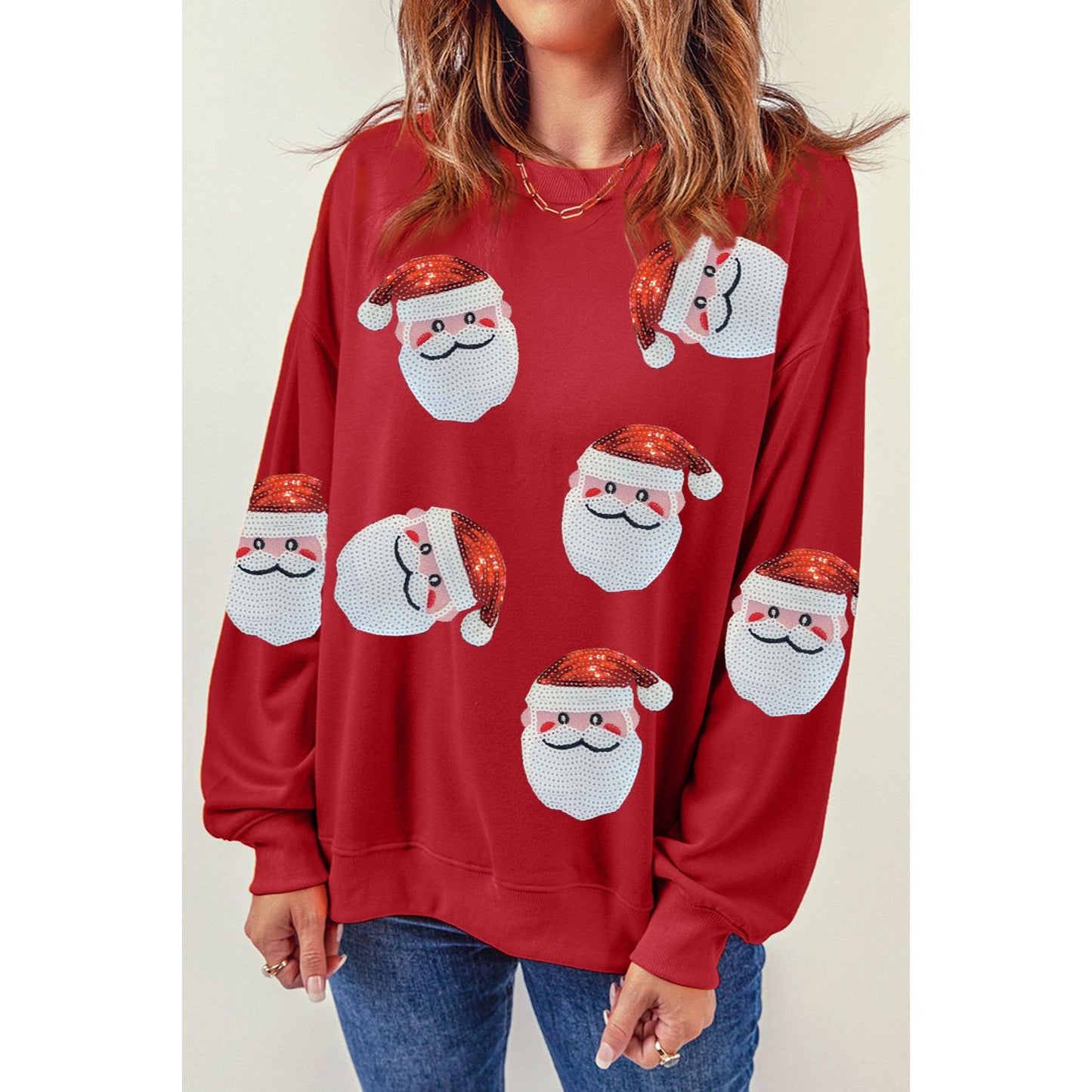 Sequin Santa Patch Round Neck Sweatshirt