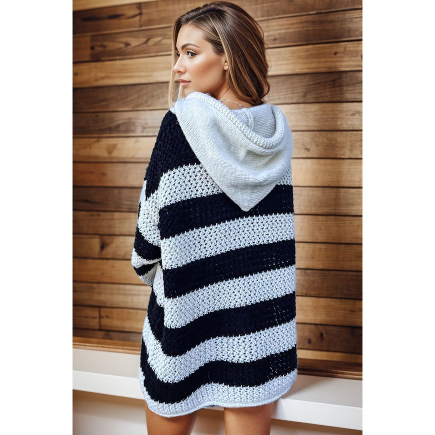 Striped Hooded Mini Sweater Dress