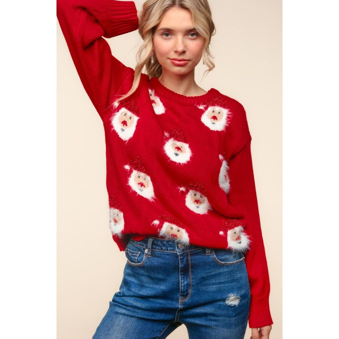 Haptics Santa Sparkle Brushed Sweater