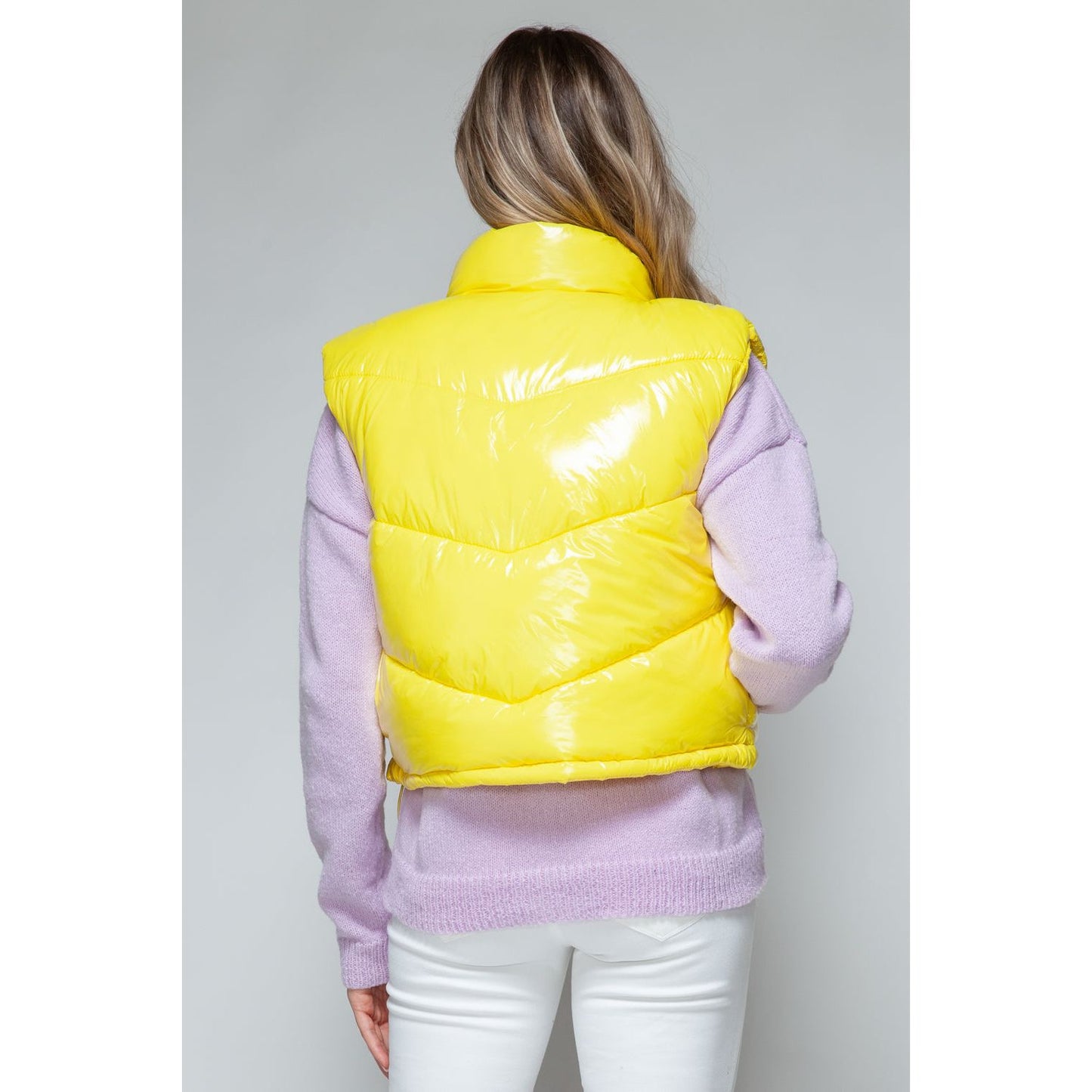 Snobbish Zip Up Turtleneck Shiny Quilted Vest