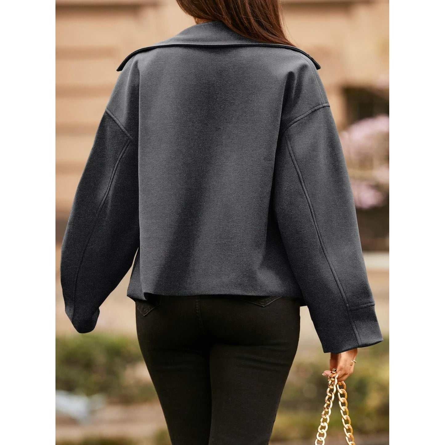 Collared Neck Dropped Shoulder Jacket