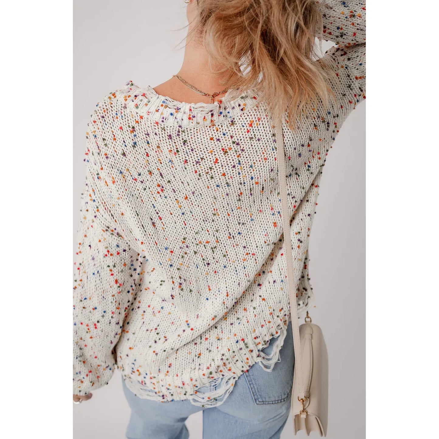 Confetti Round Neck Dropped Shoulder Sweater