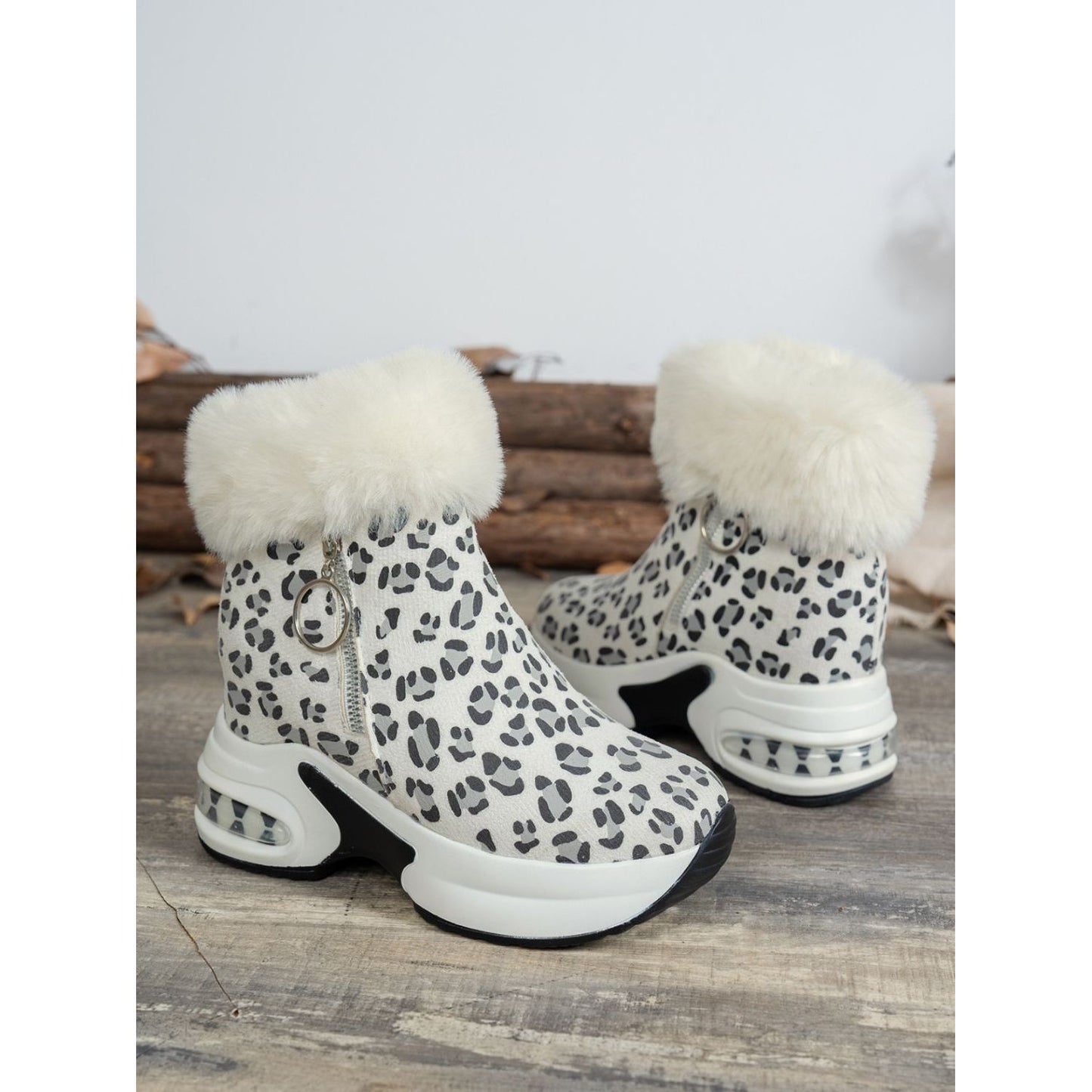 Side Zipper Leopard Platform Boots