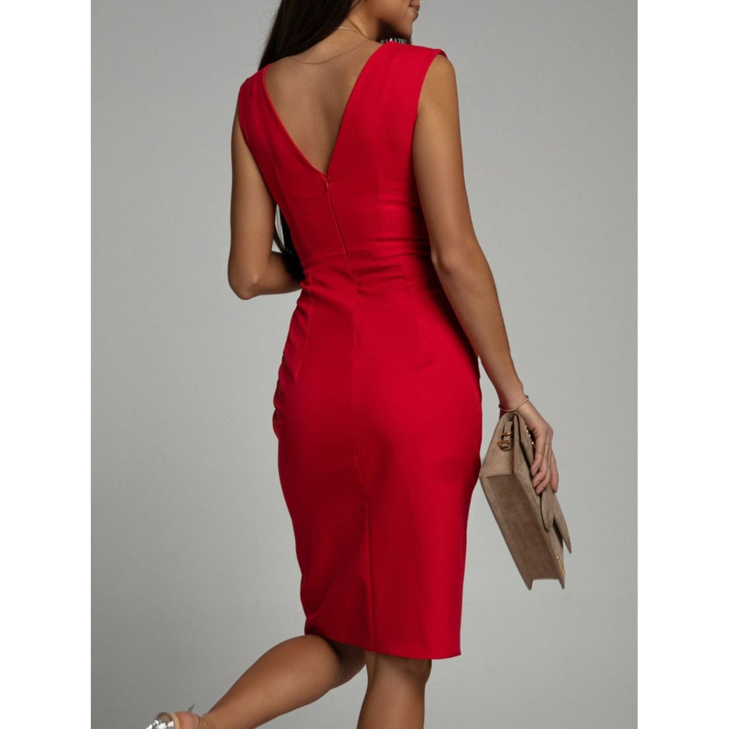 Slit Ruched Surplice Tank Dress