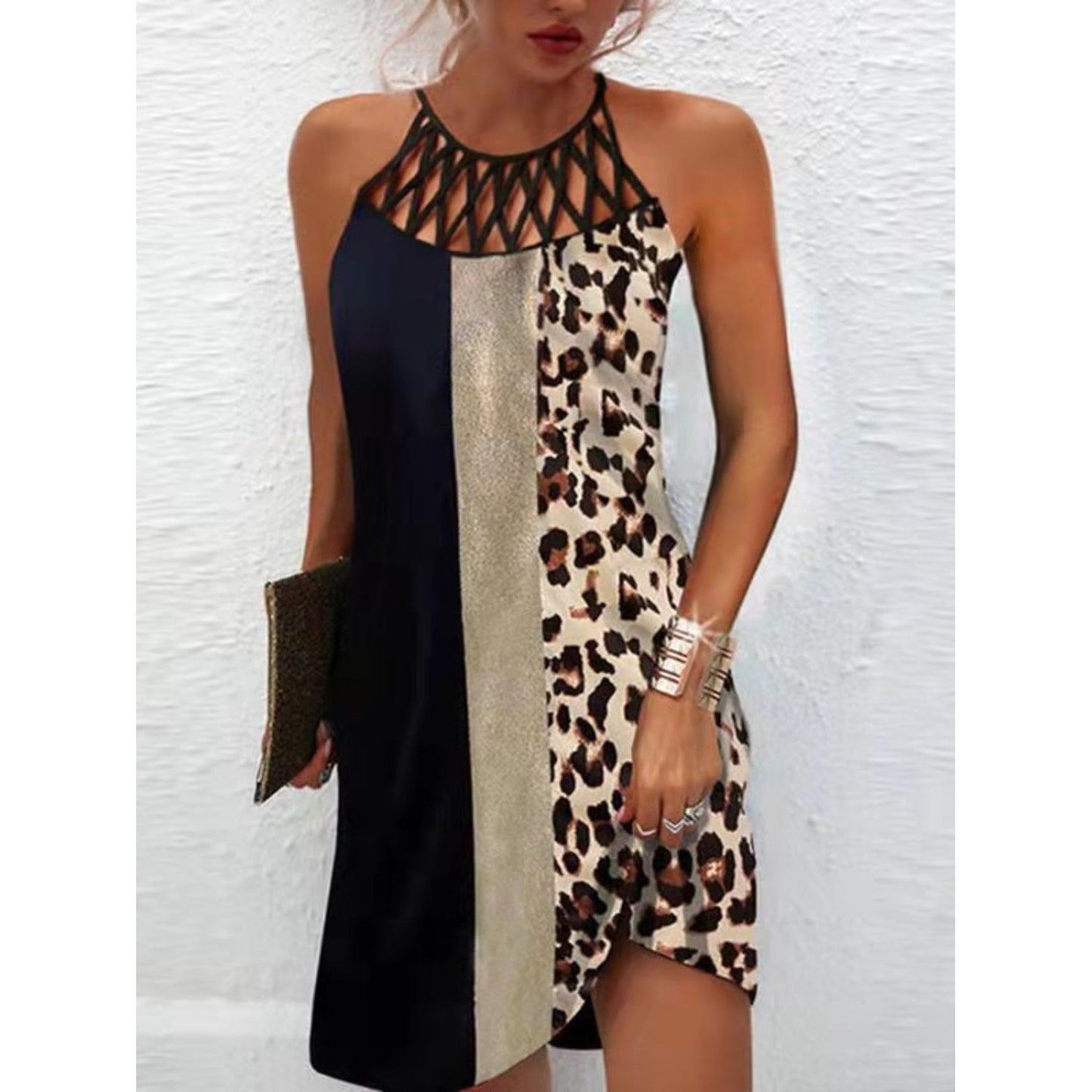 Printed Grecian Neck Mini Dress