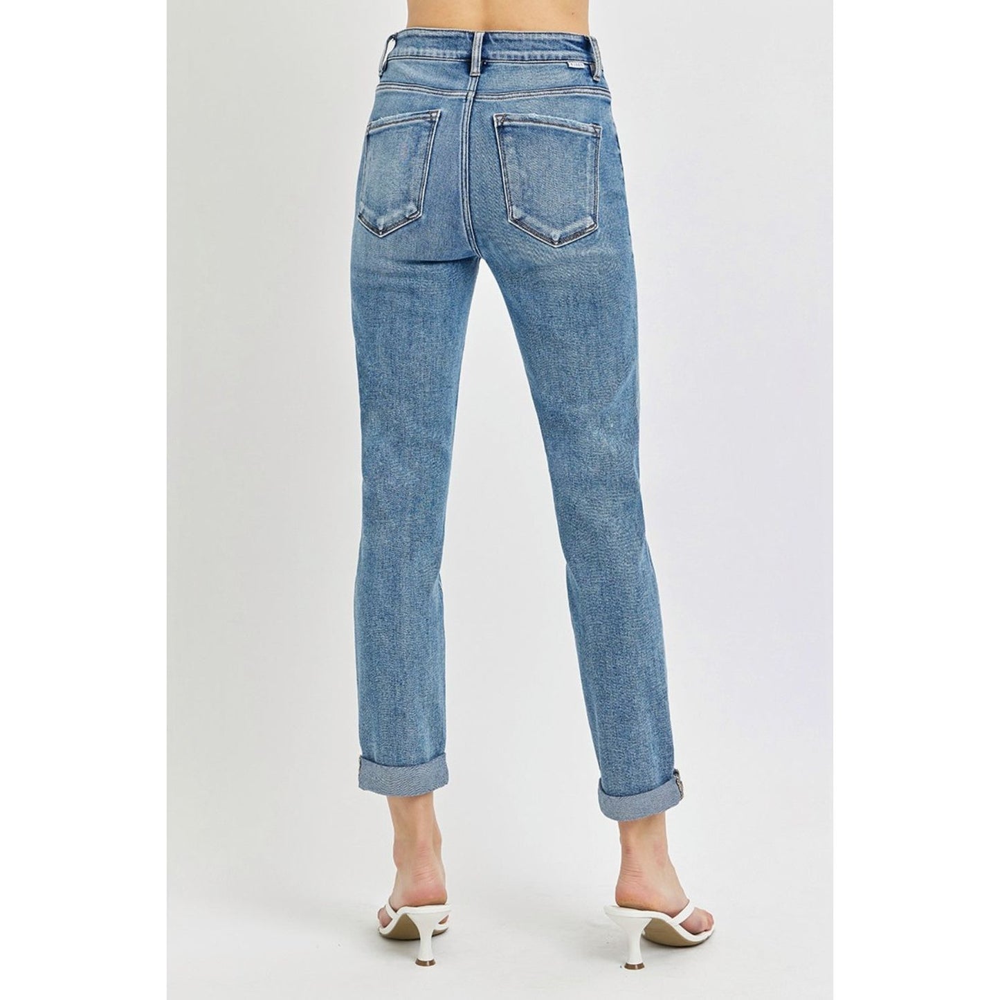 Risen Full Size High Rise Cropped Roll Up Jeans