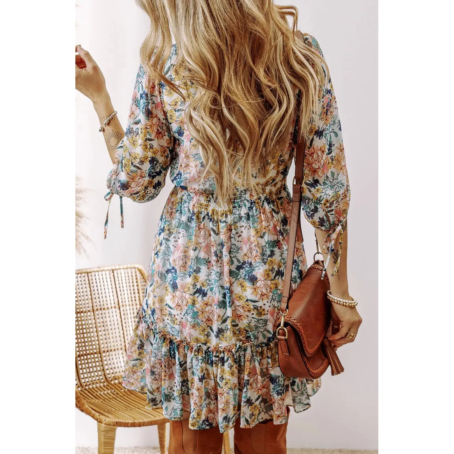 Printed V-Neck Half Sleeve Dress