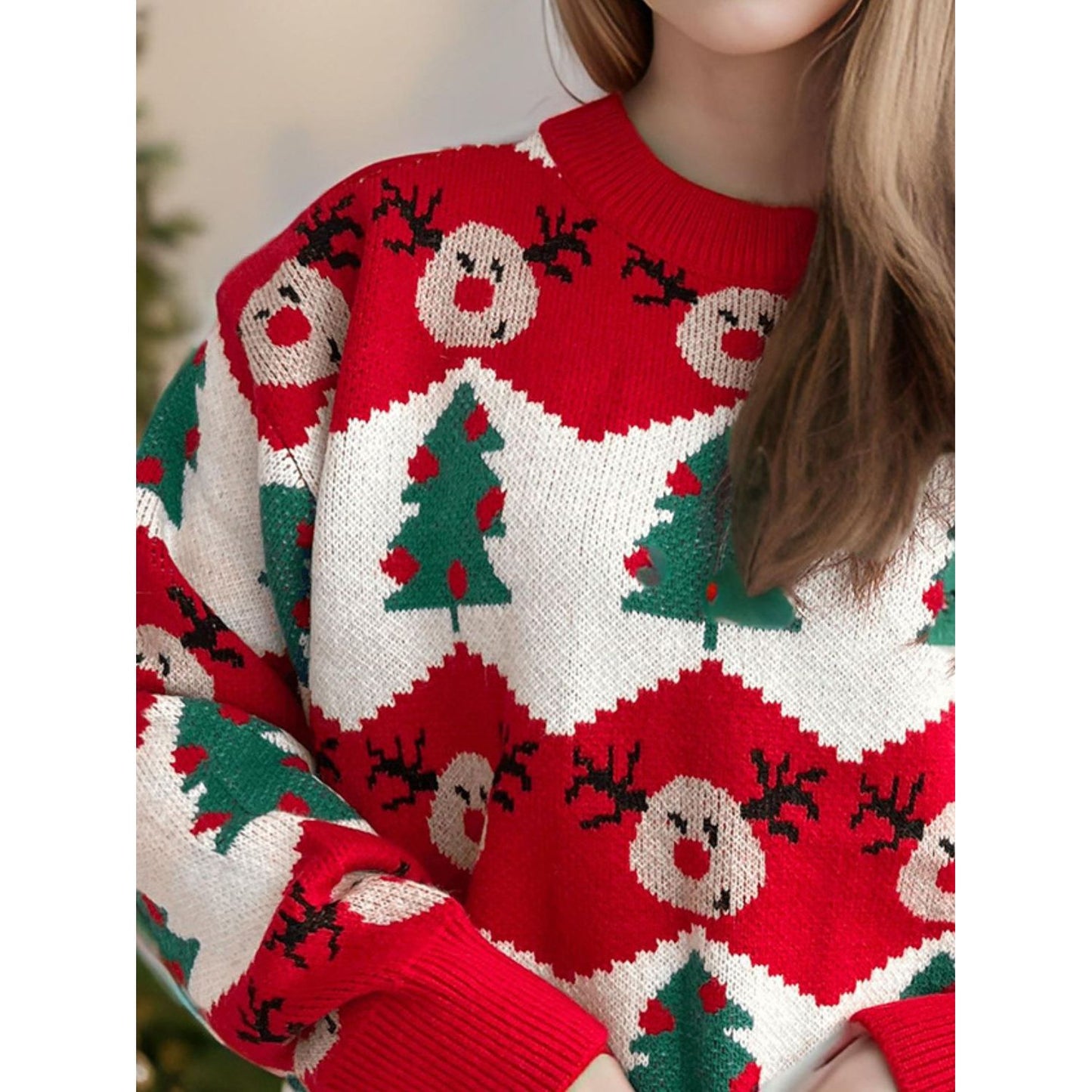 Christmas Element Round Neck Long Sleeve Sweater