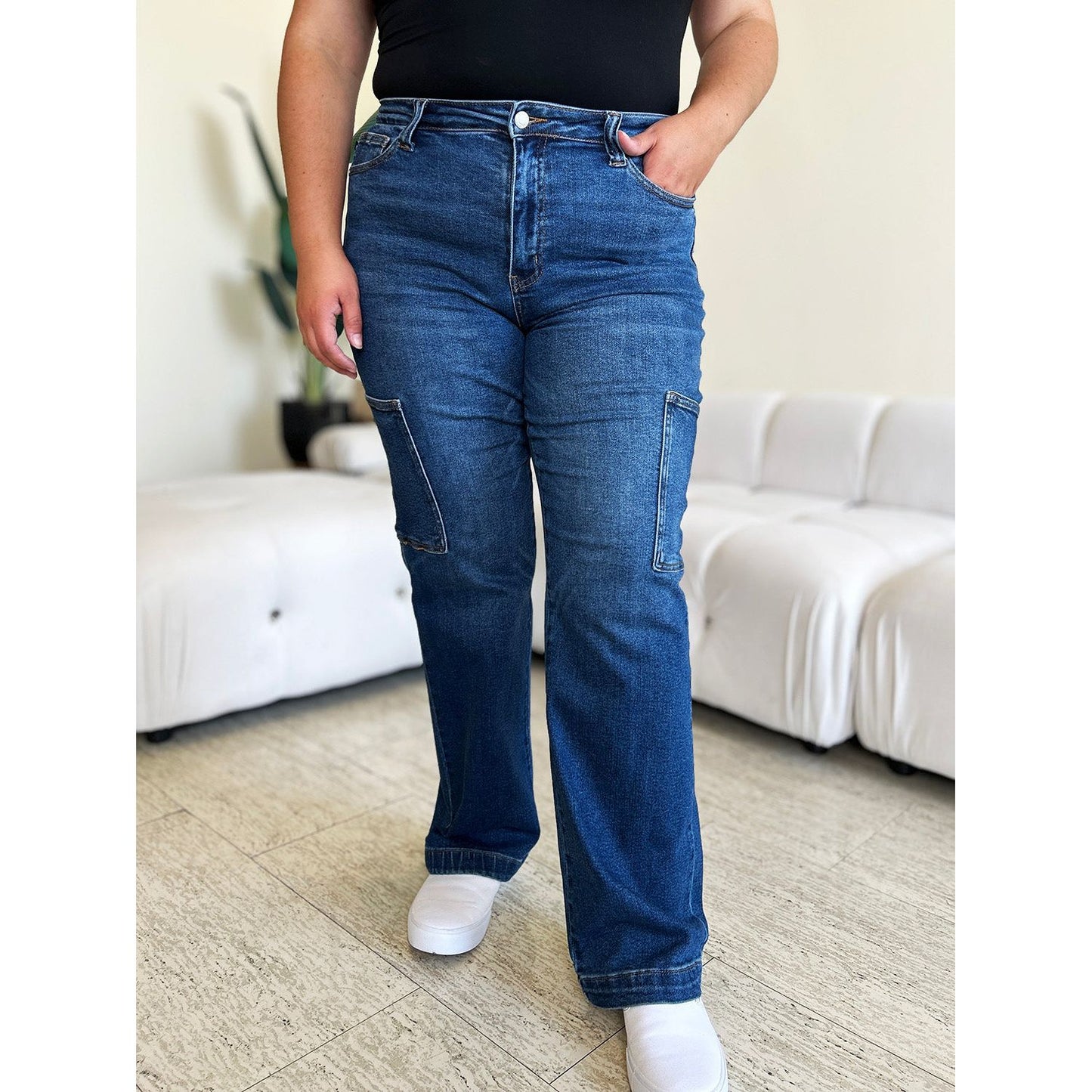 Judy Blue Full Size High Waist Straight Cargo Jeans