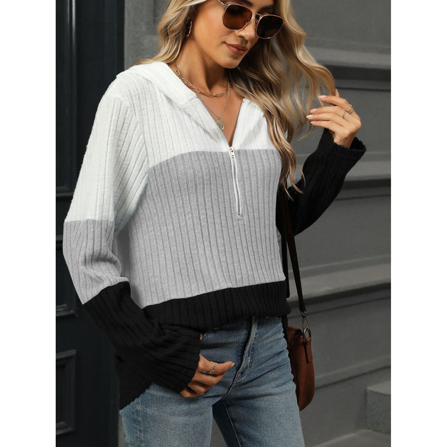 Color Block Hooded Long Sleeve T-Shirt