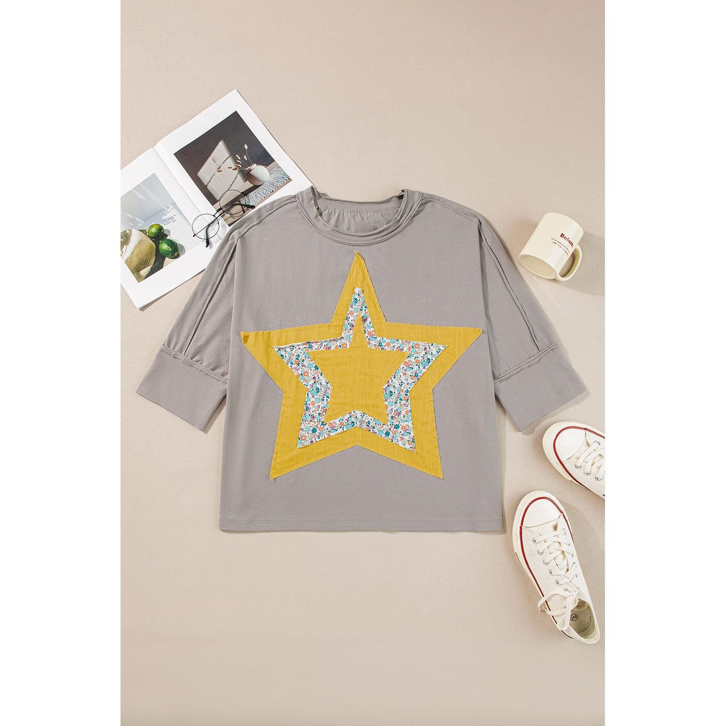 Star Applique Round Neck T-Shirt