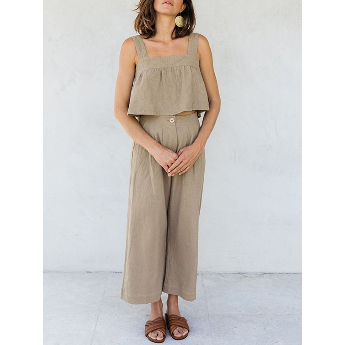 Square Neck Wide Strap Top and Pants Set