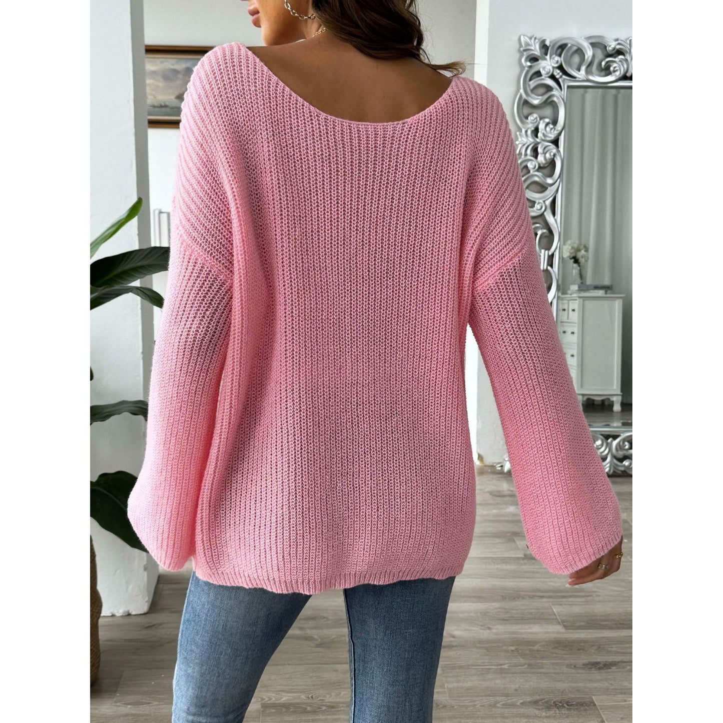 Flower Round Neck Long Sleeve Sweater