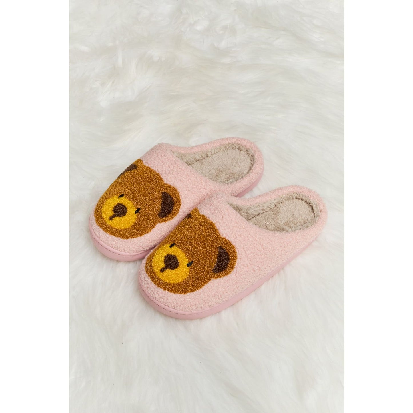 Melody Teddy Bear Print Plush Slide Slippers