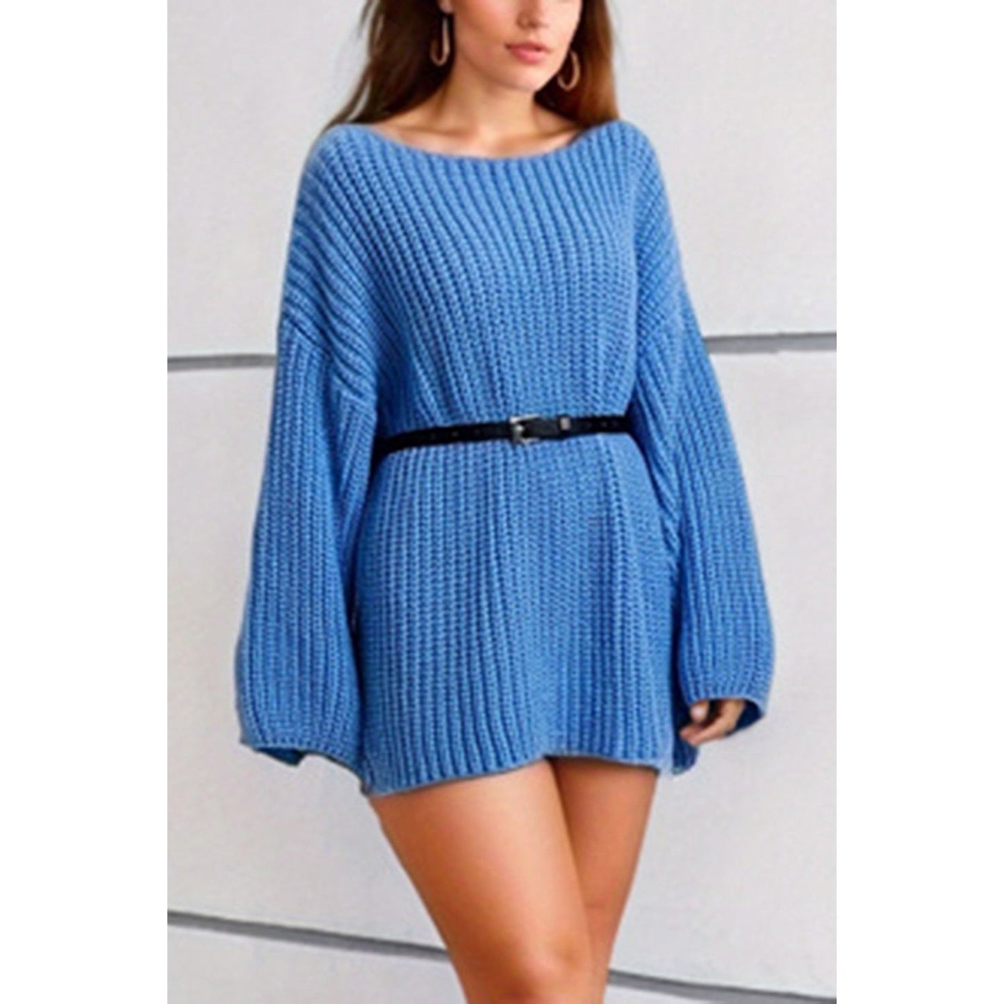 Boat Neck Dropped Shoulder Mini Sweater Dress