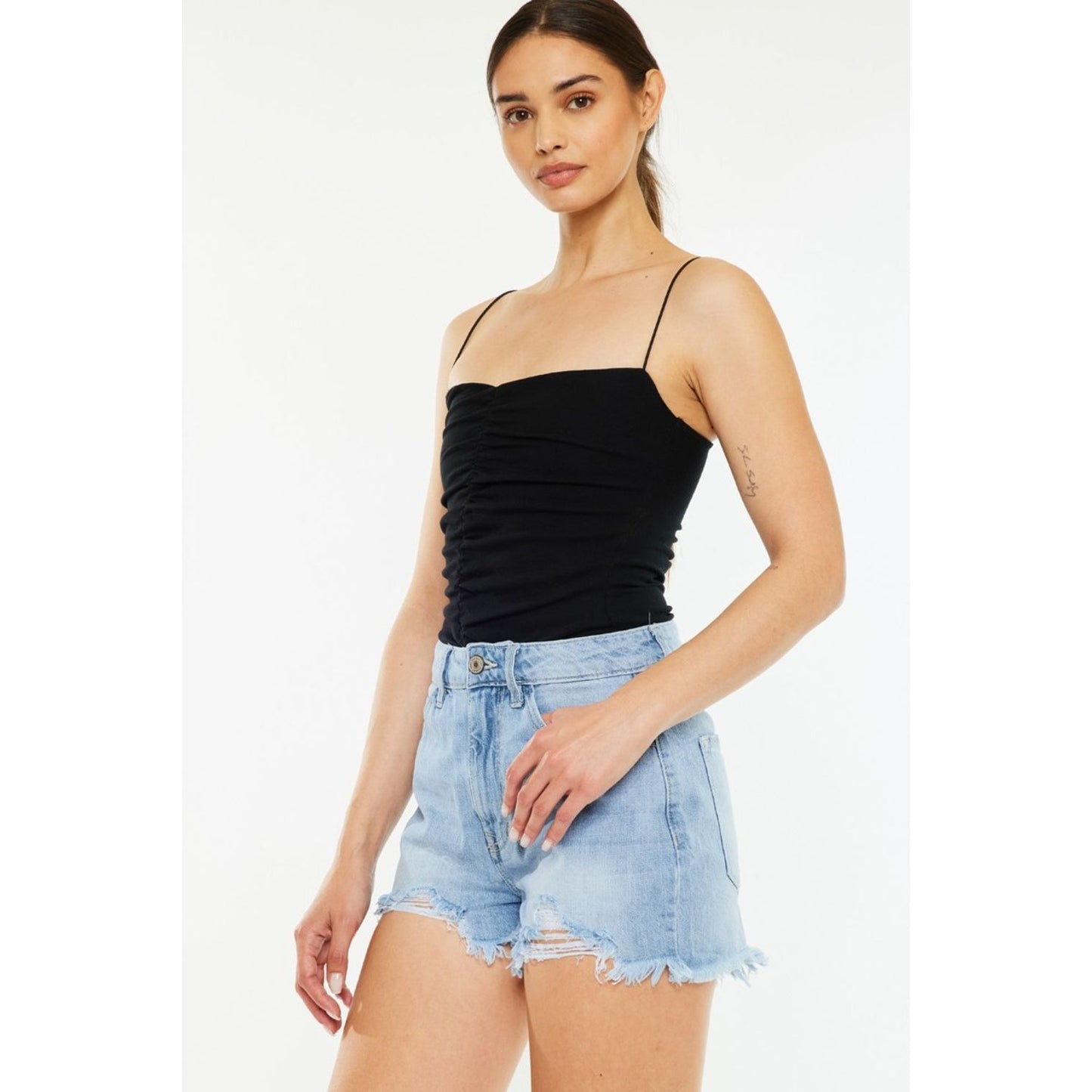 Kancan Raw Hem Distressed High Waist Denim Shorts