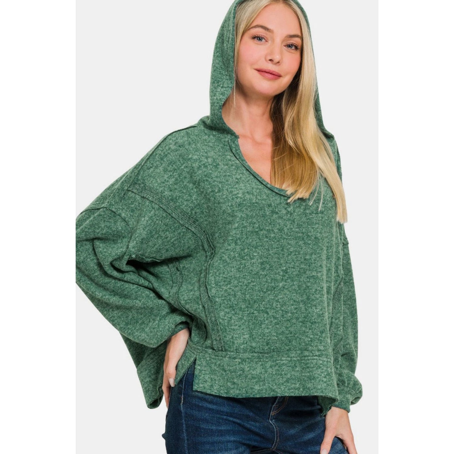 Zenana Brushed Hacci Exposed Seam Hoodie