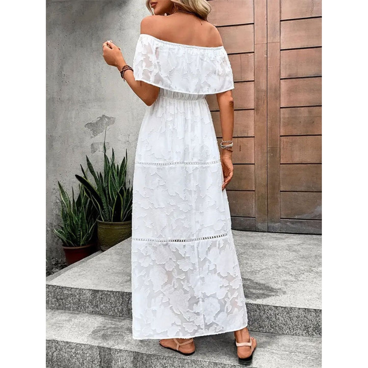 Off-Shoulder Short Sleeve Maxi Dress