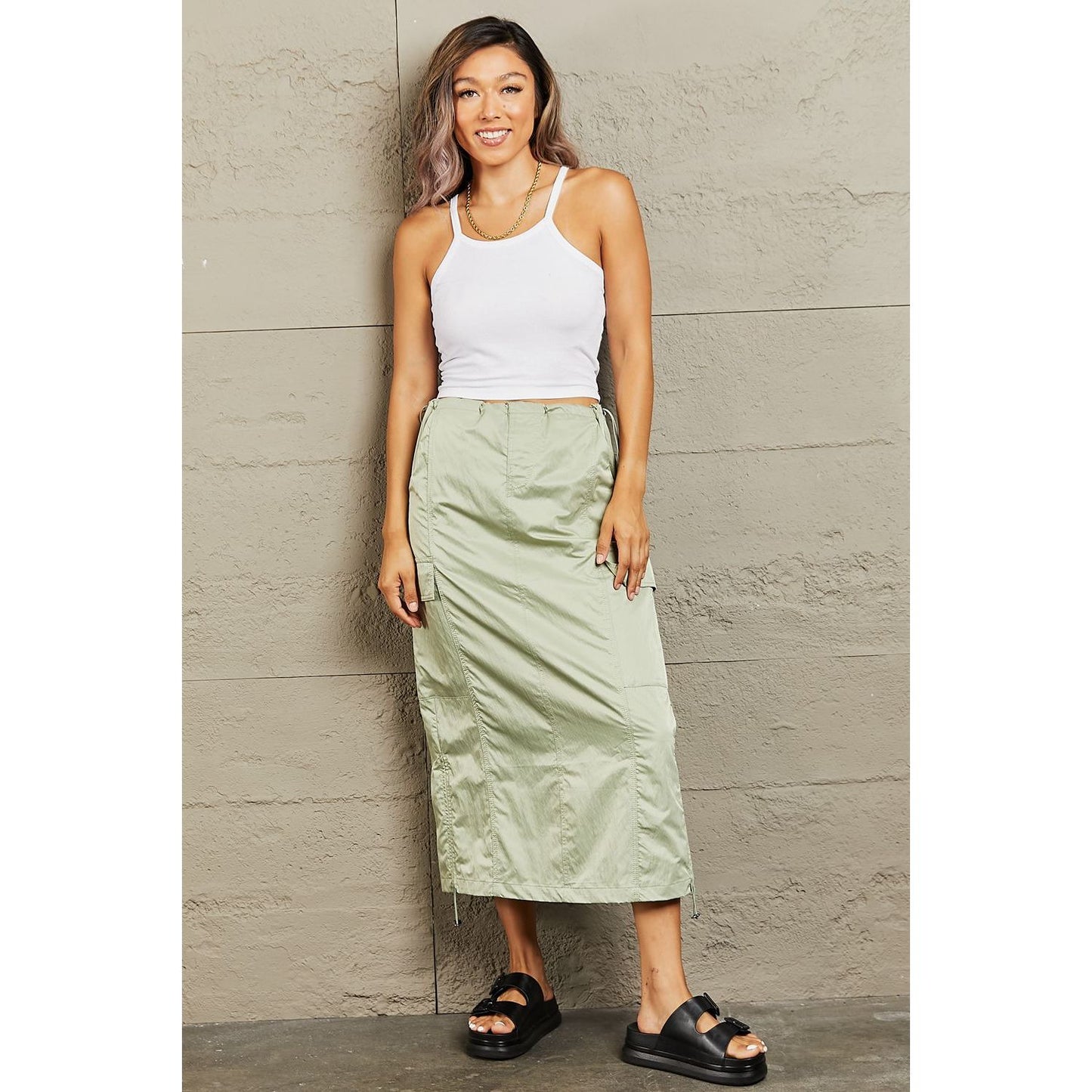 HYFVE Just In Time High Waisted Cargo Midi Skirt