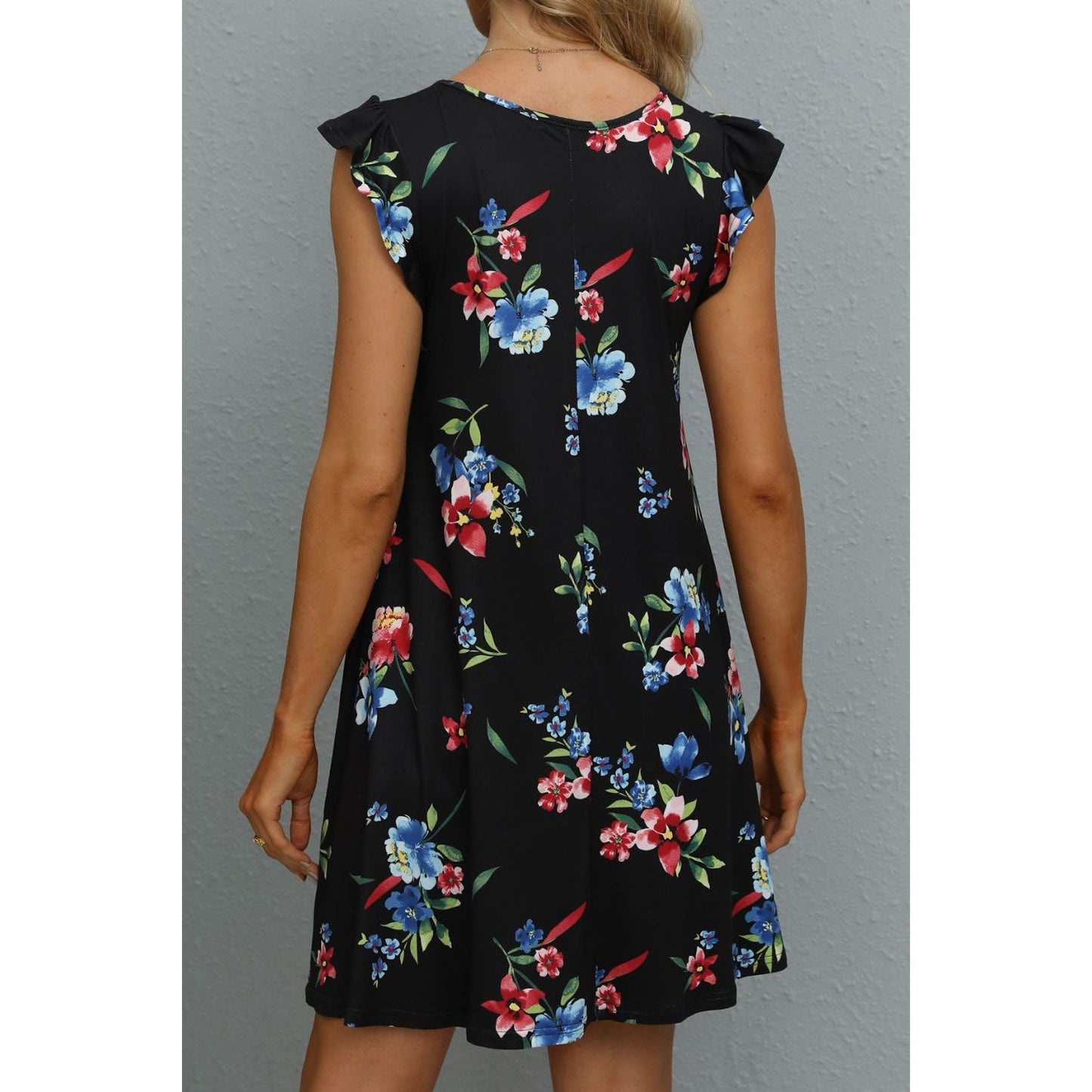 Butterfly Sleeve Round Neck Dress