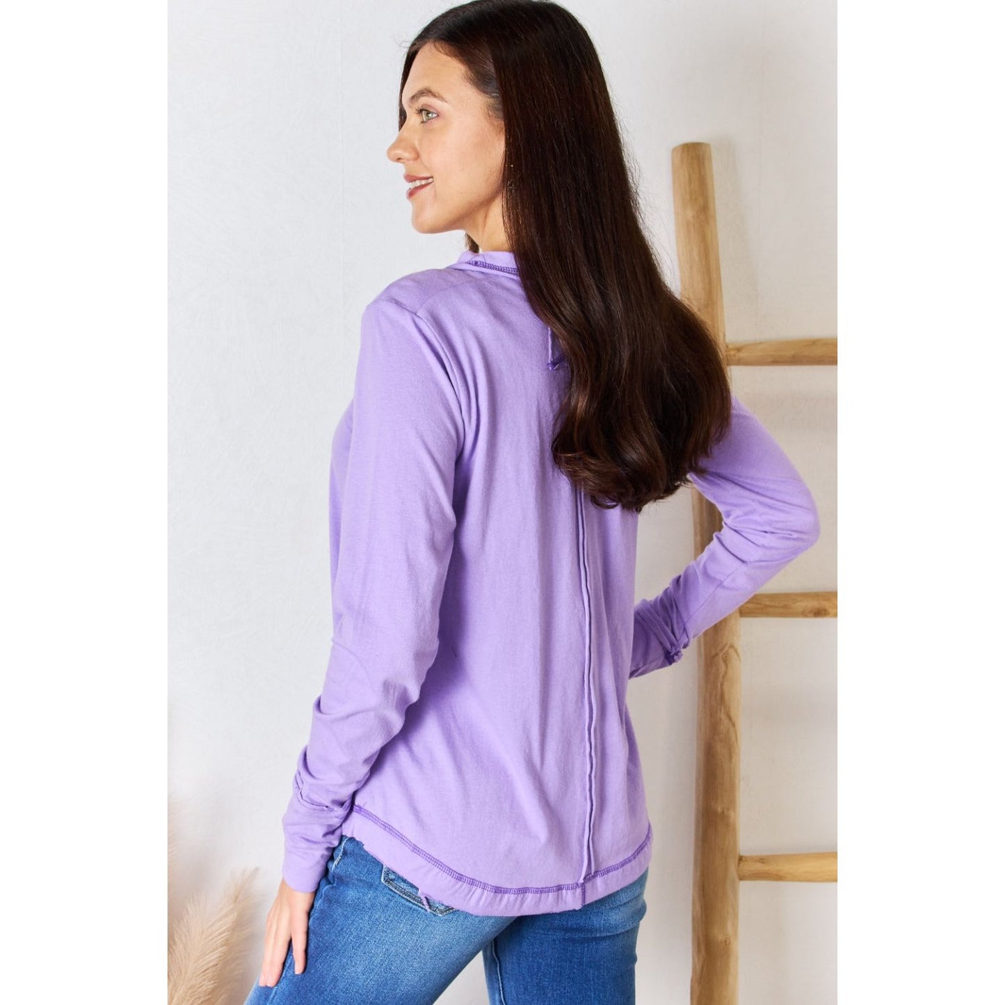 Zenana Exposed Seam Thumbhole Long Sleeve Top