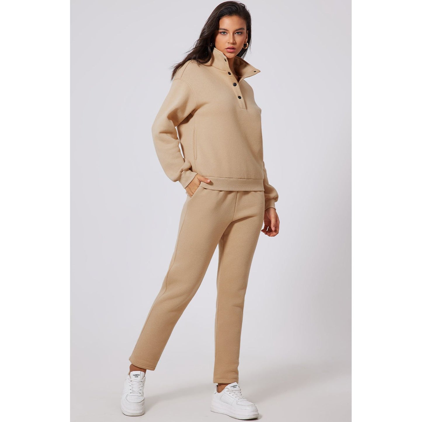 Half Snap Turtleneck Top and Pants Active Set