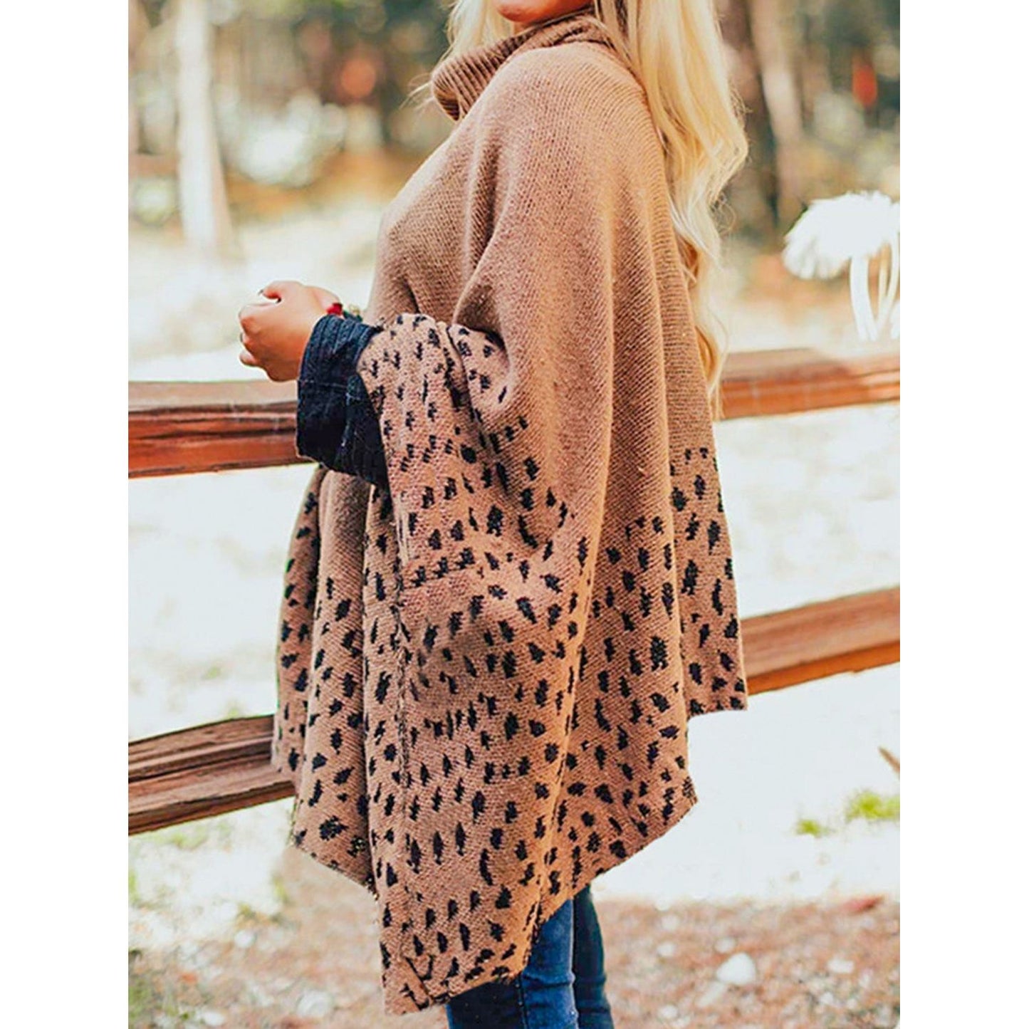 Leopard Turtleneck Poncho