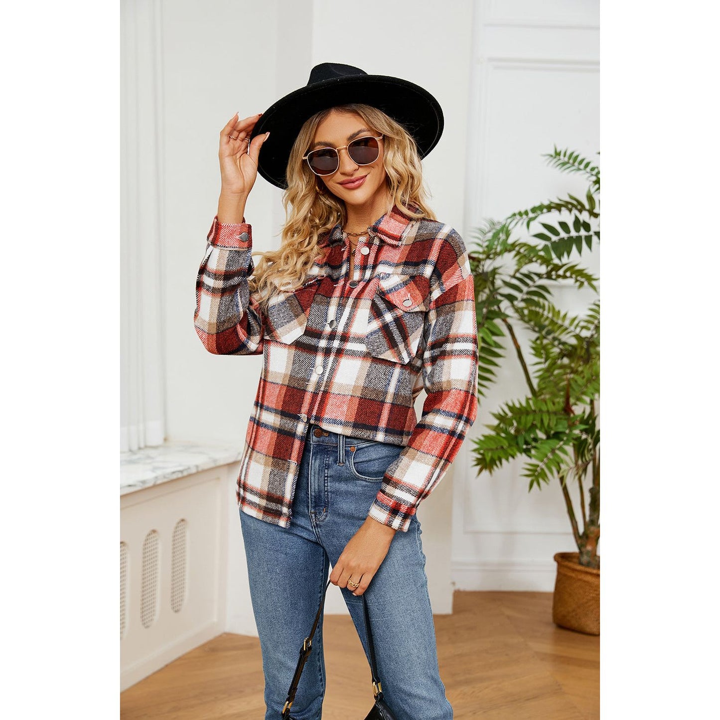 Button Down Collared Plaid Shacket