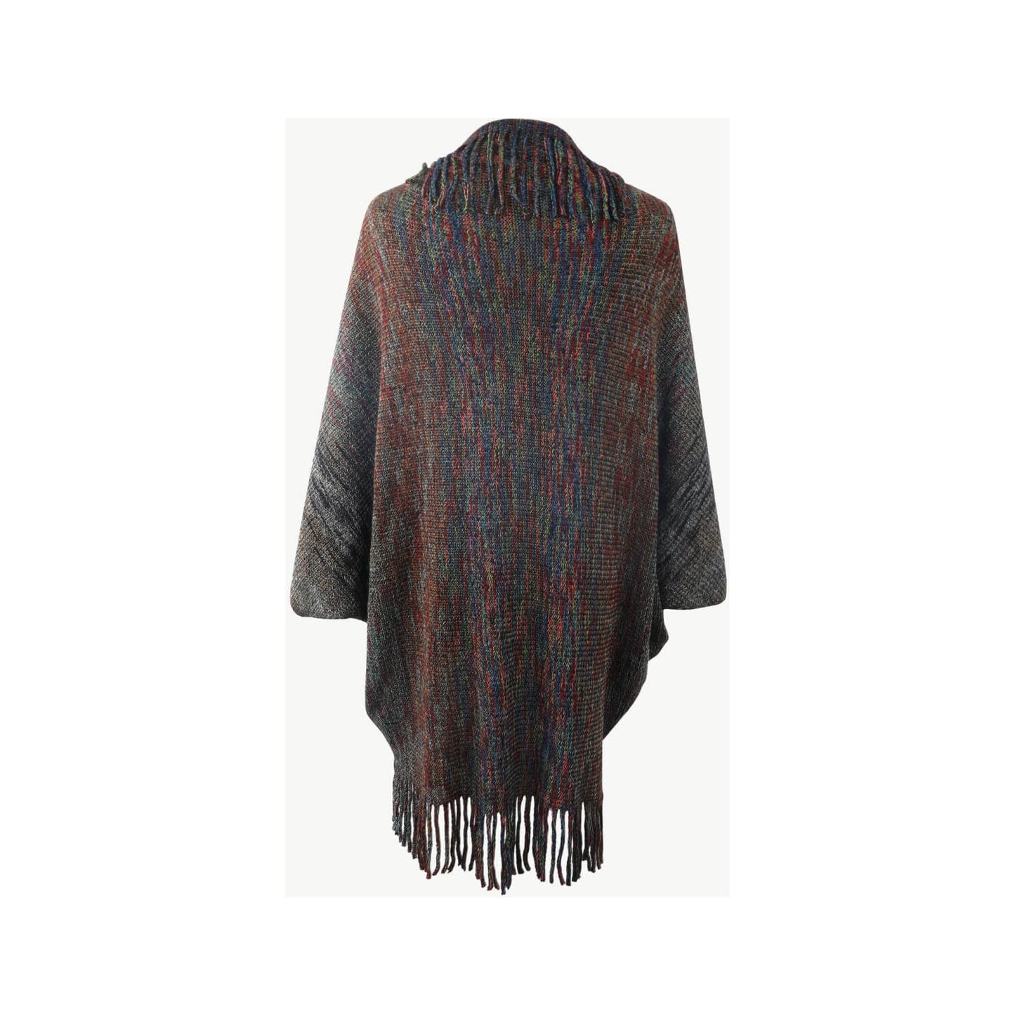 Multicolored Fringe Trim Poncho